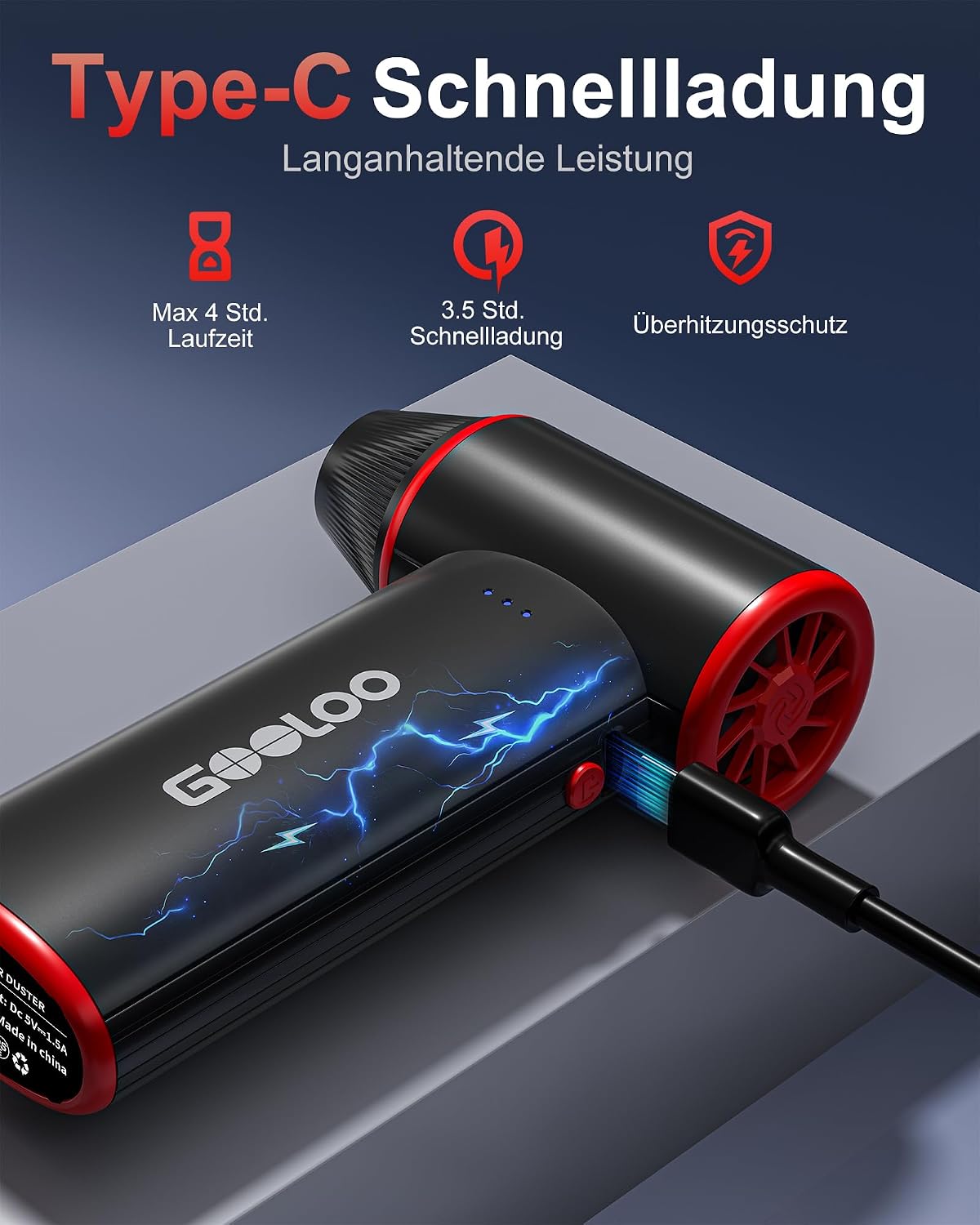 Thumbnail 4 de GOOLOO F3 elektrisches Staubgebläse (Akku-Druckluftspray) – 150.000 U/min, 3 Stufen