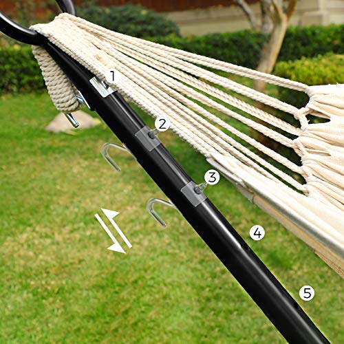 Thumbnail 3 de SONGMICS Hamaca con Soporte 210 x 150 cm, 5 alturas ajustables, marco de metal, carga 240 kg, negro/beige (GHS001M01)