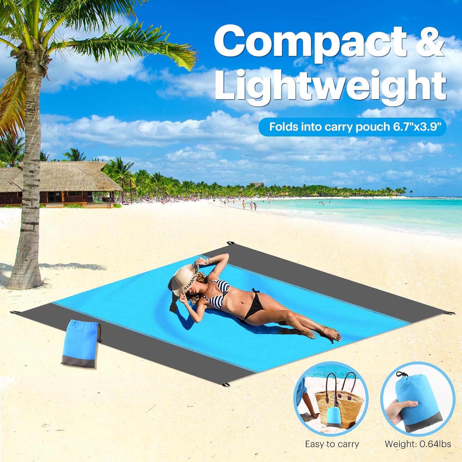 Detalle de EASYFUN Sandproof Oversized Beach Blanket (79×83 in) — Portable Water-Resistant Beach Mat for Families