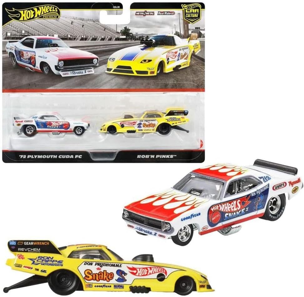 Detalle de Hot Wheels JBL01 Premium Lot de 2 Mini Voitures: 72 Plymouth Cuda FC/Rob N – Rose (3 Ans+)