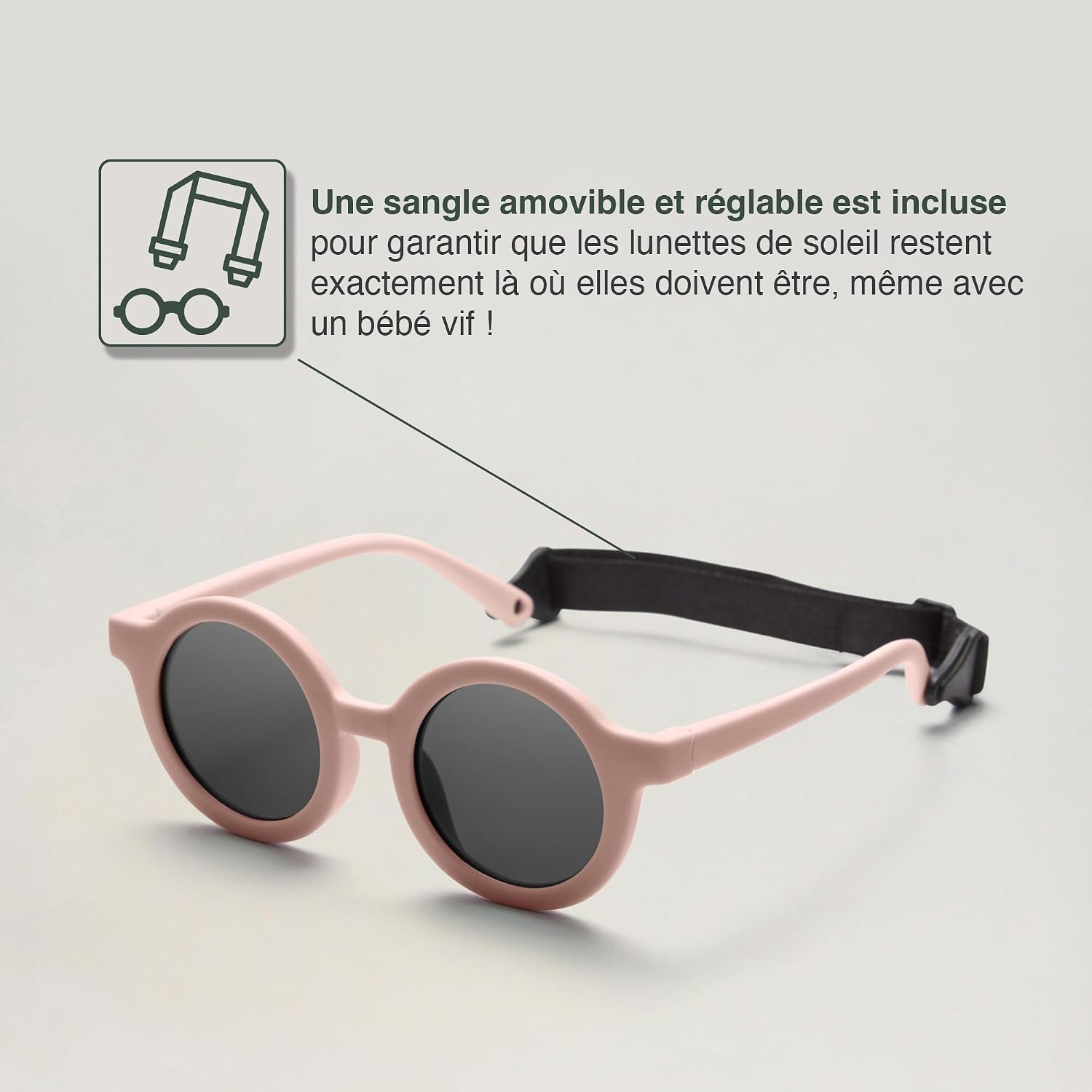 Detalle de BABYMOCS Lunettes de soleil rondes pour bébé 0–1,5 ans – Protection UV 400, cadre flexible et sans BPA