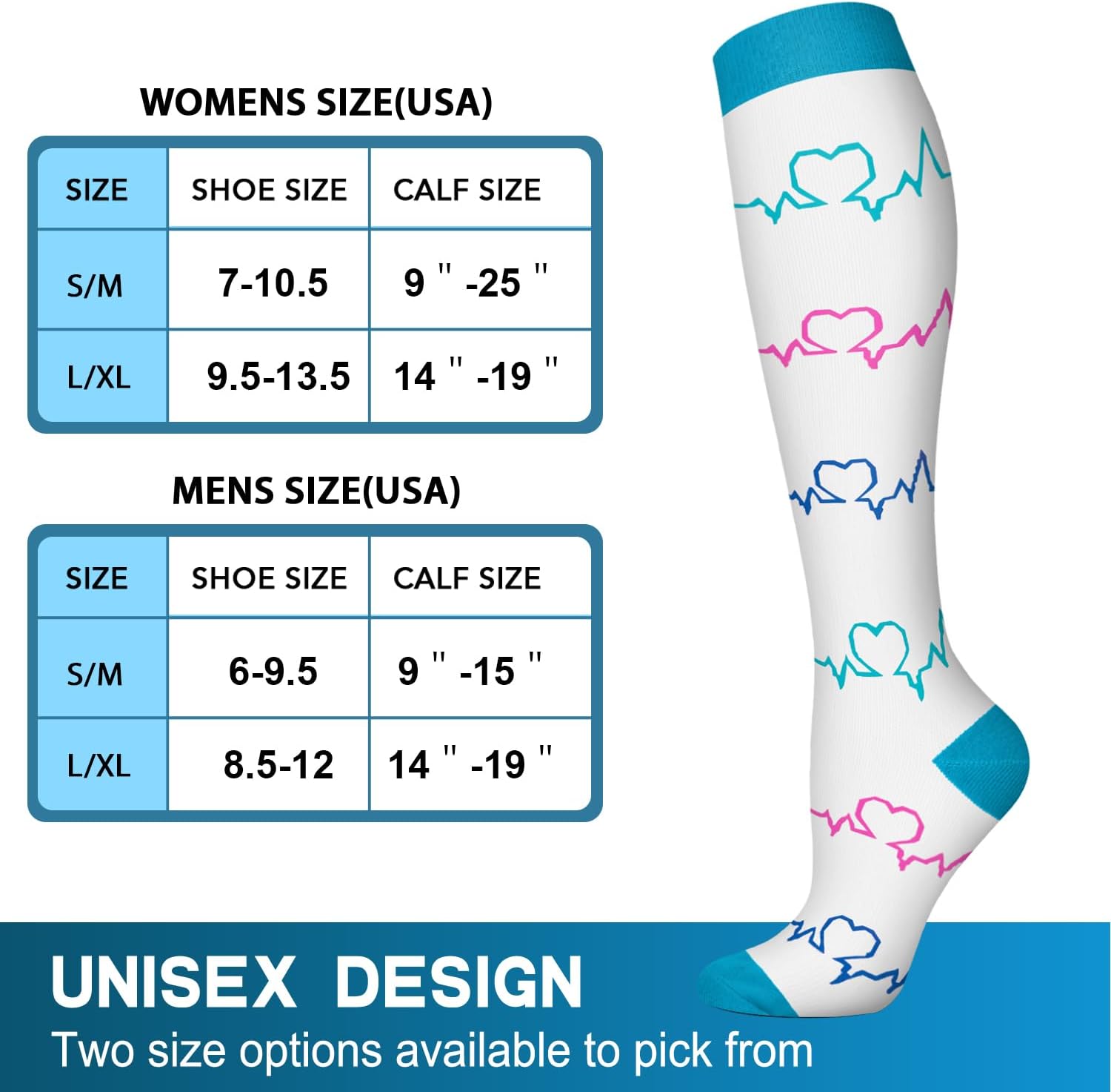 Detalle de CTHH 20–30 mmHg Knee-High Compression Socks, 7 Pairs with Patterned Designs