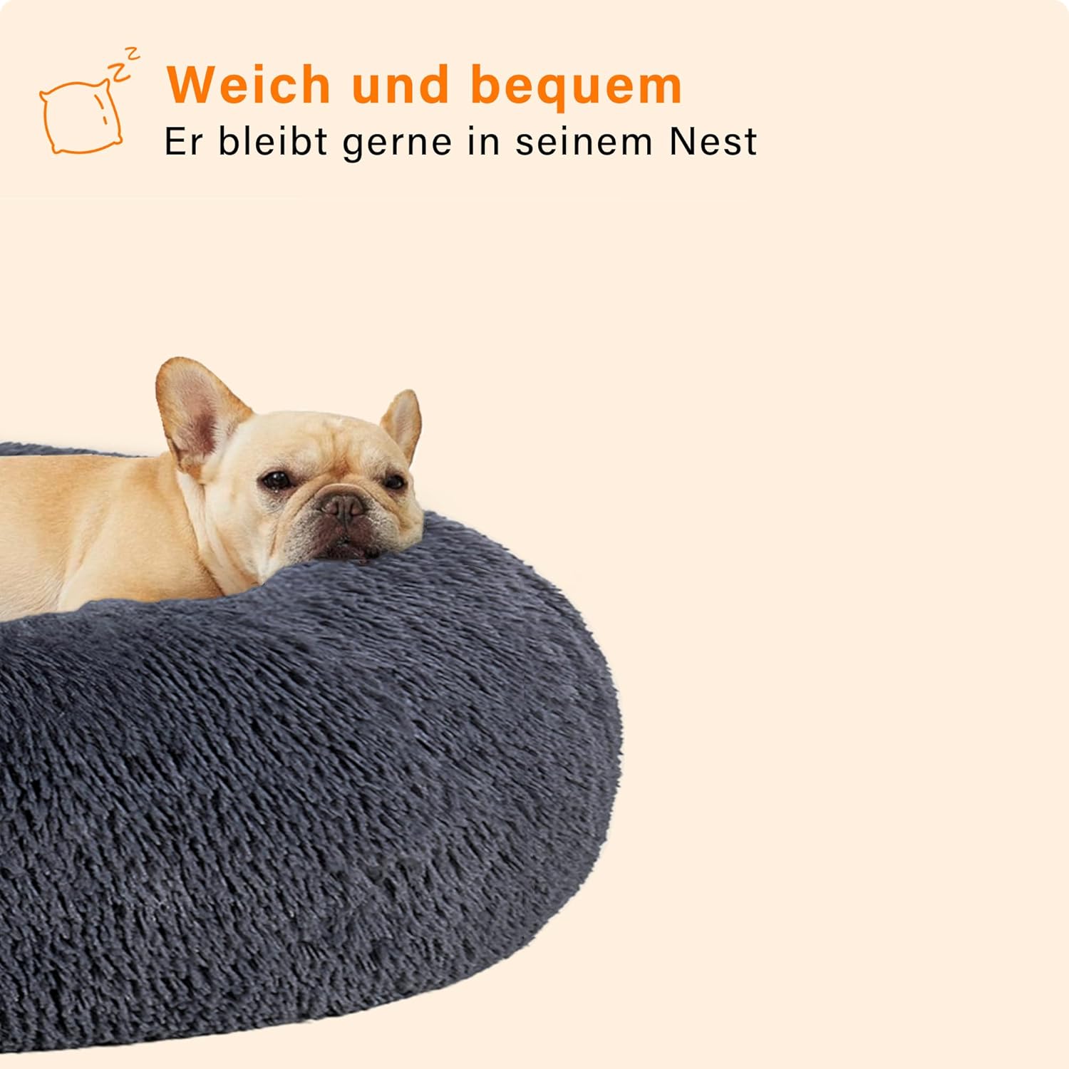 Detalle 2 de HMTOPE Orthopädisches Hundebett rund 60 cm Ø – Dunkelgrau, waschbar