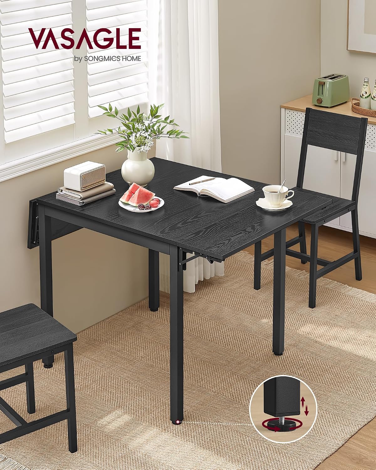 Detalle 2 de VASAGLE BARNET KDT077B03 opklapbare eettafel voor 2-4 personen, zwart