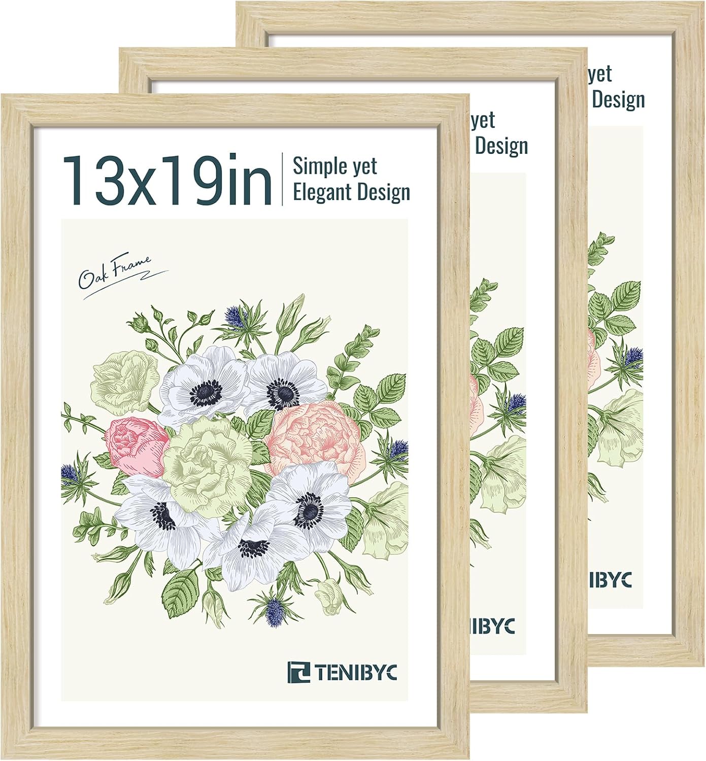 Detalle de TENIBYC 13x19 Picture Frames Set - 3 Pack in Natural Oak