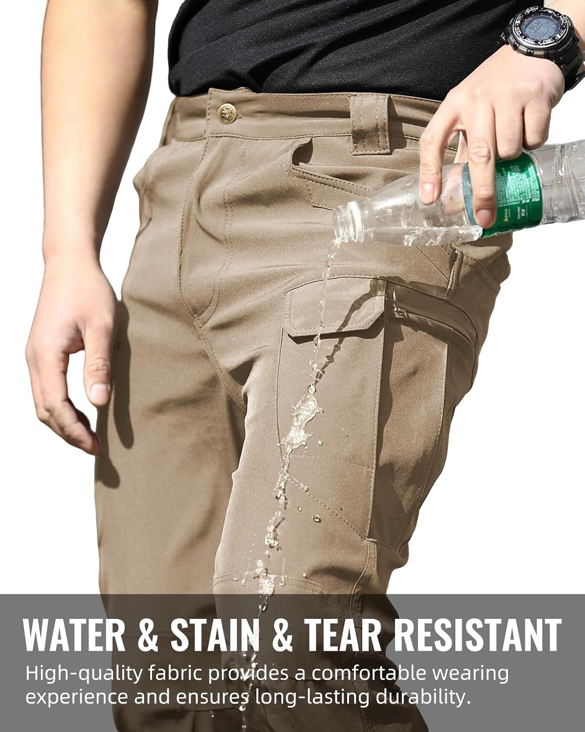 Detalle de Boonlight Men's Lightweight Tactical Pants, Water-Resistant Ripstop Cargo