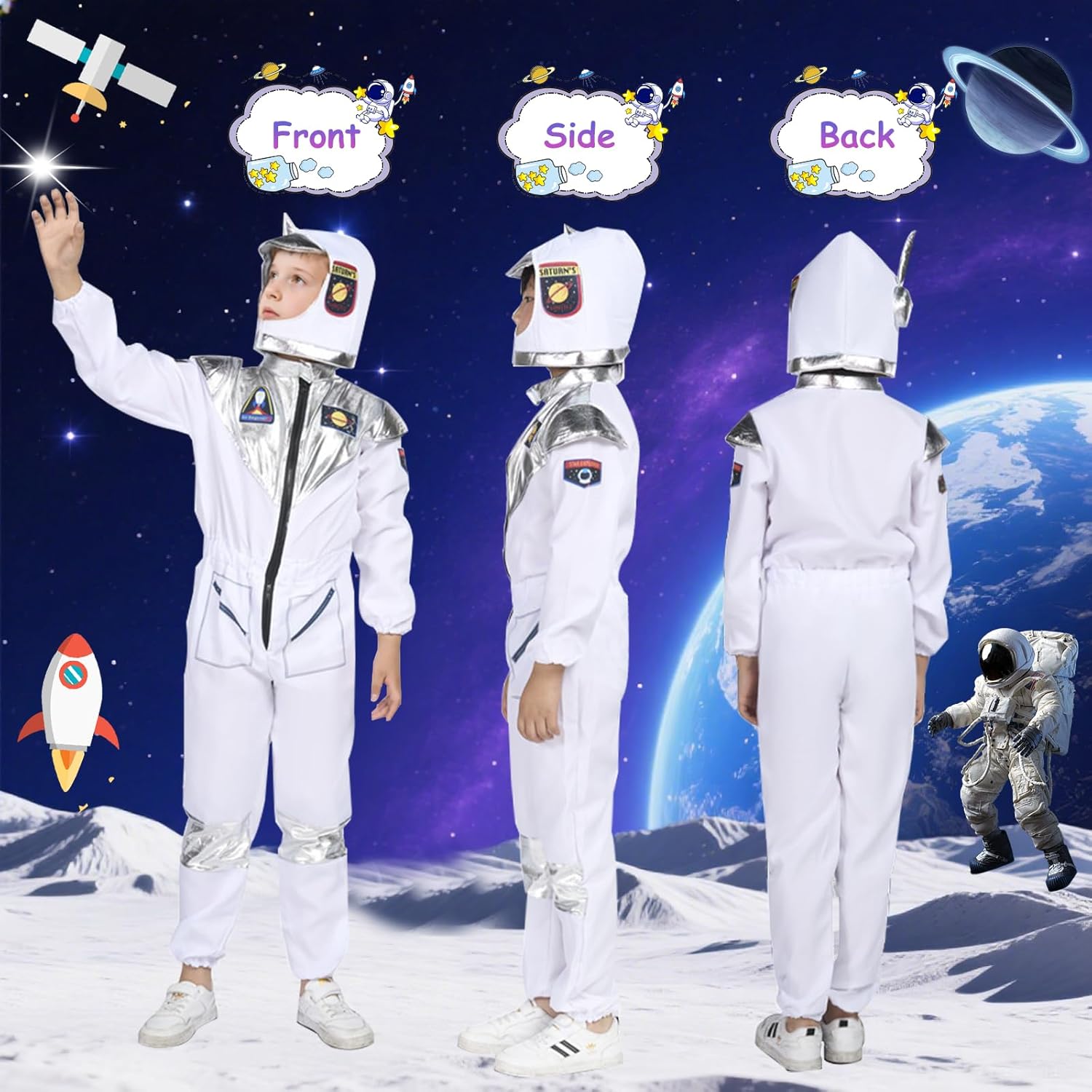 Thumbnail 3 de BSBUY Costume Astronauta per Bambini con casco e tuta spaziale per Halloween, Carnevale e Natale