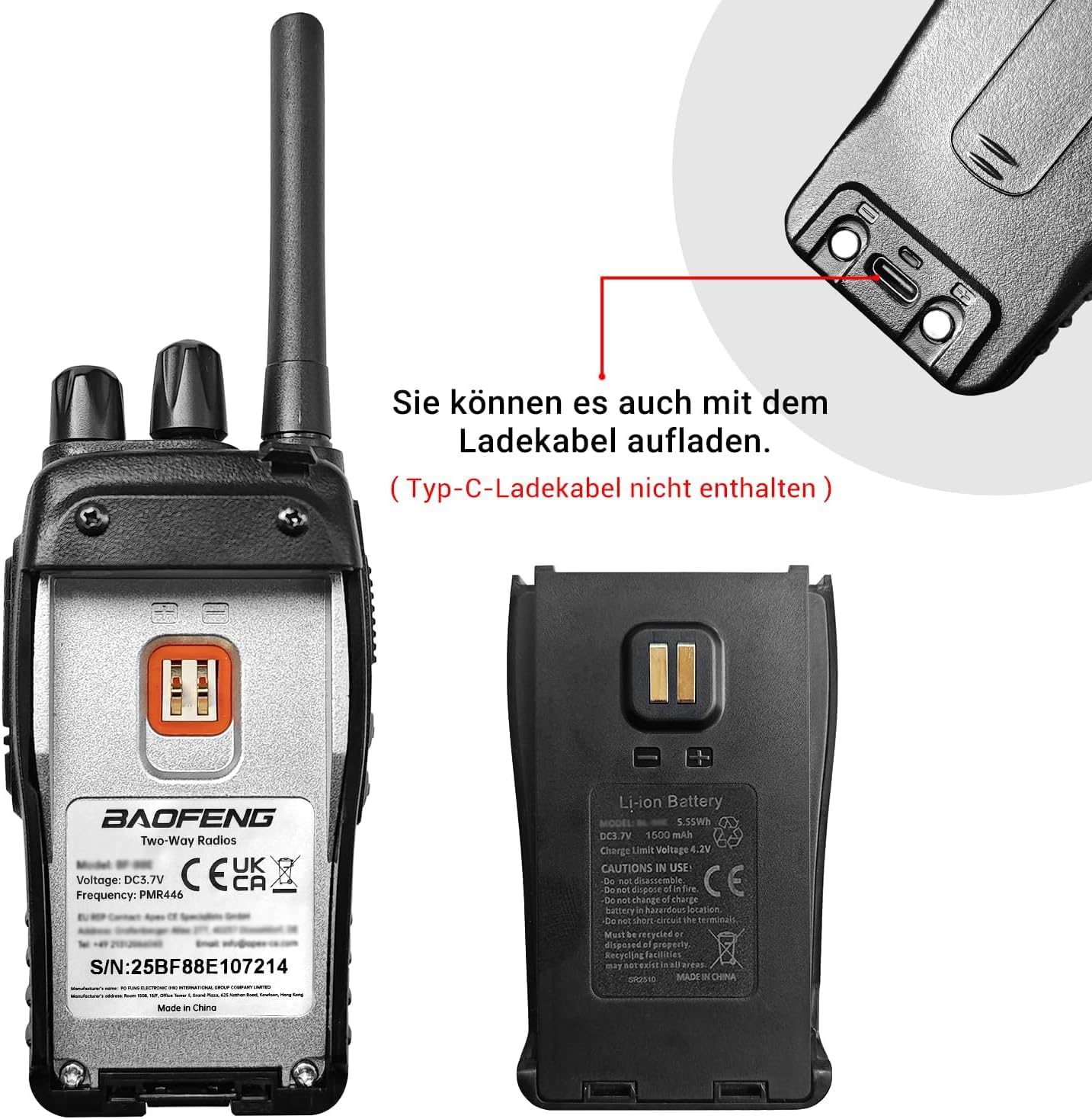 Detalle de Professionelle Walkie-Talkies 3er Set mit 16 Kanälen 📡