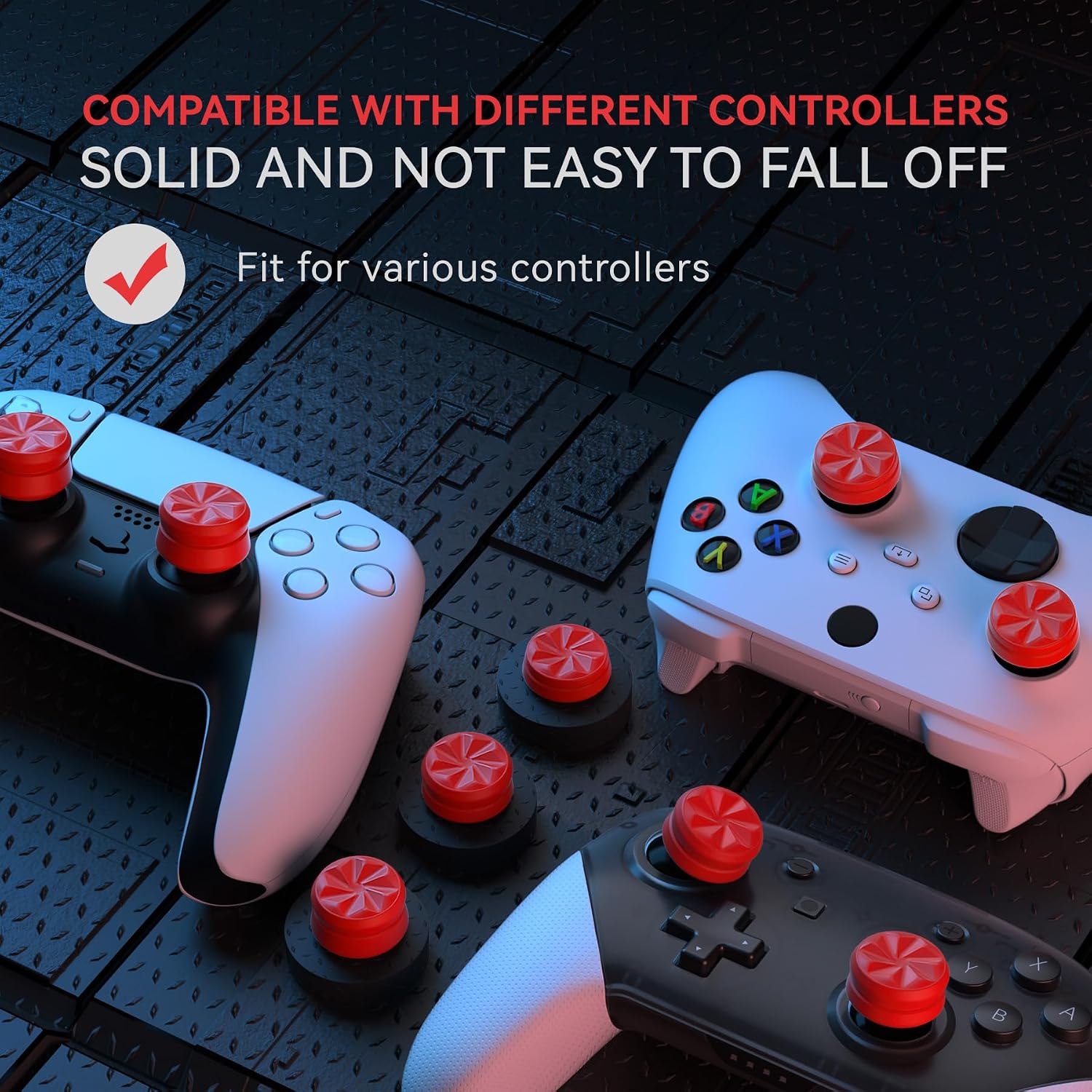 Detalle de PlayVital 3 Height Hurricane thumb grips for PS5 / Xbox Controllers / Switch Pro (Passion Red)