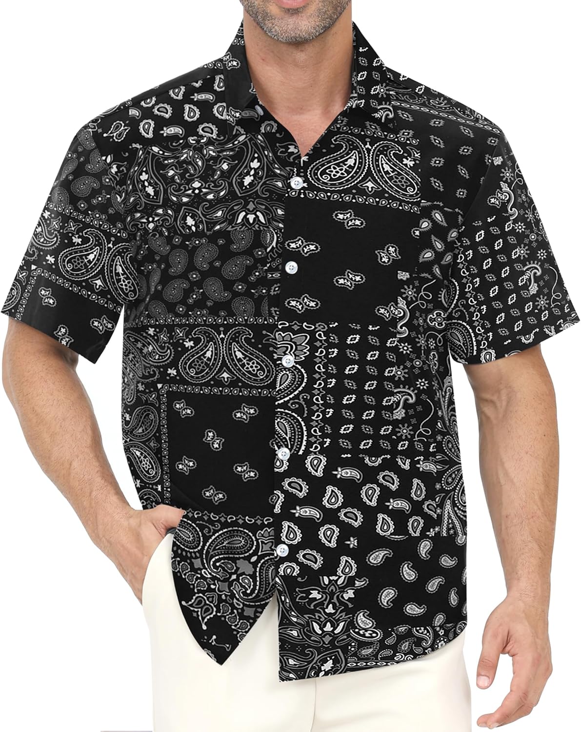 Detalle de Gavliuu Hawaiihemd Männer Blumen – Freizeit Strandlook mit Brusttasche, Regular Fit