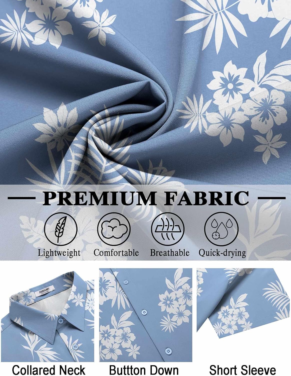 Thumbnail 4 de COOFANDY Men’s Short-Sleeve Hawaiian Shirt (Tropical Floral Button-Down)