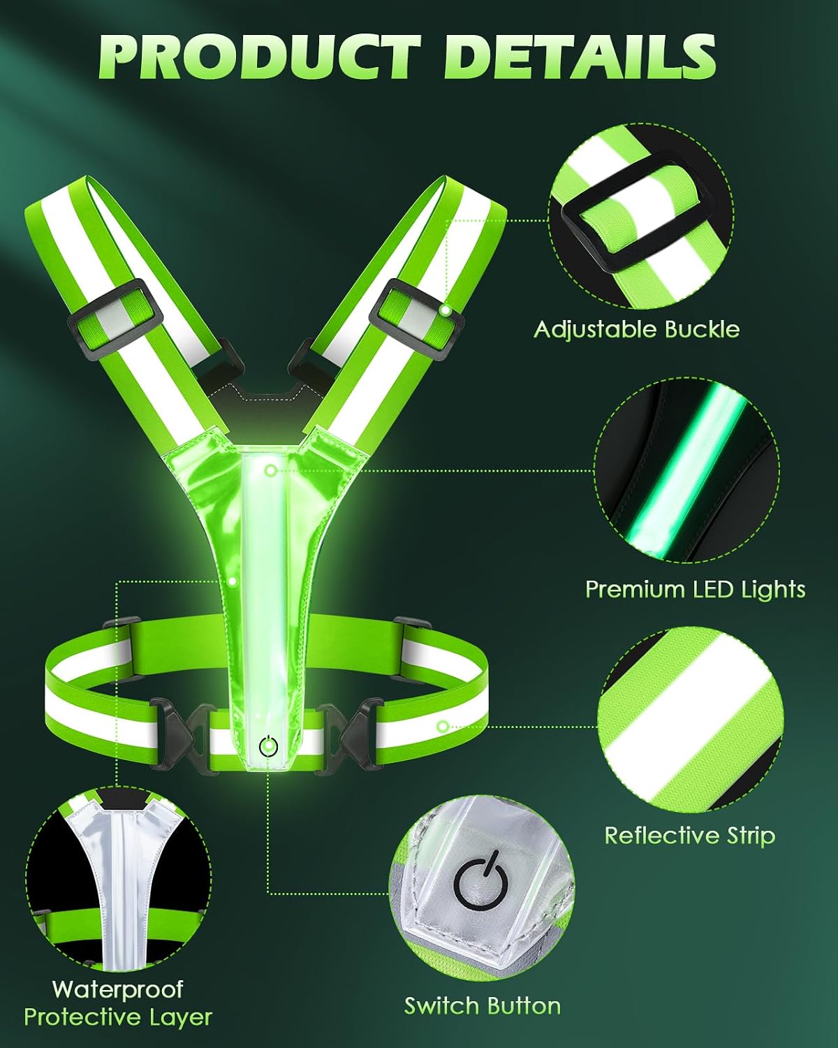 Thumbnail 5 de Zacro LED Reflective Running Vest with 5 Lights