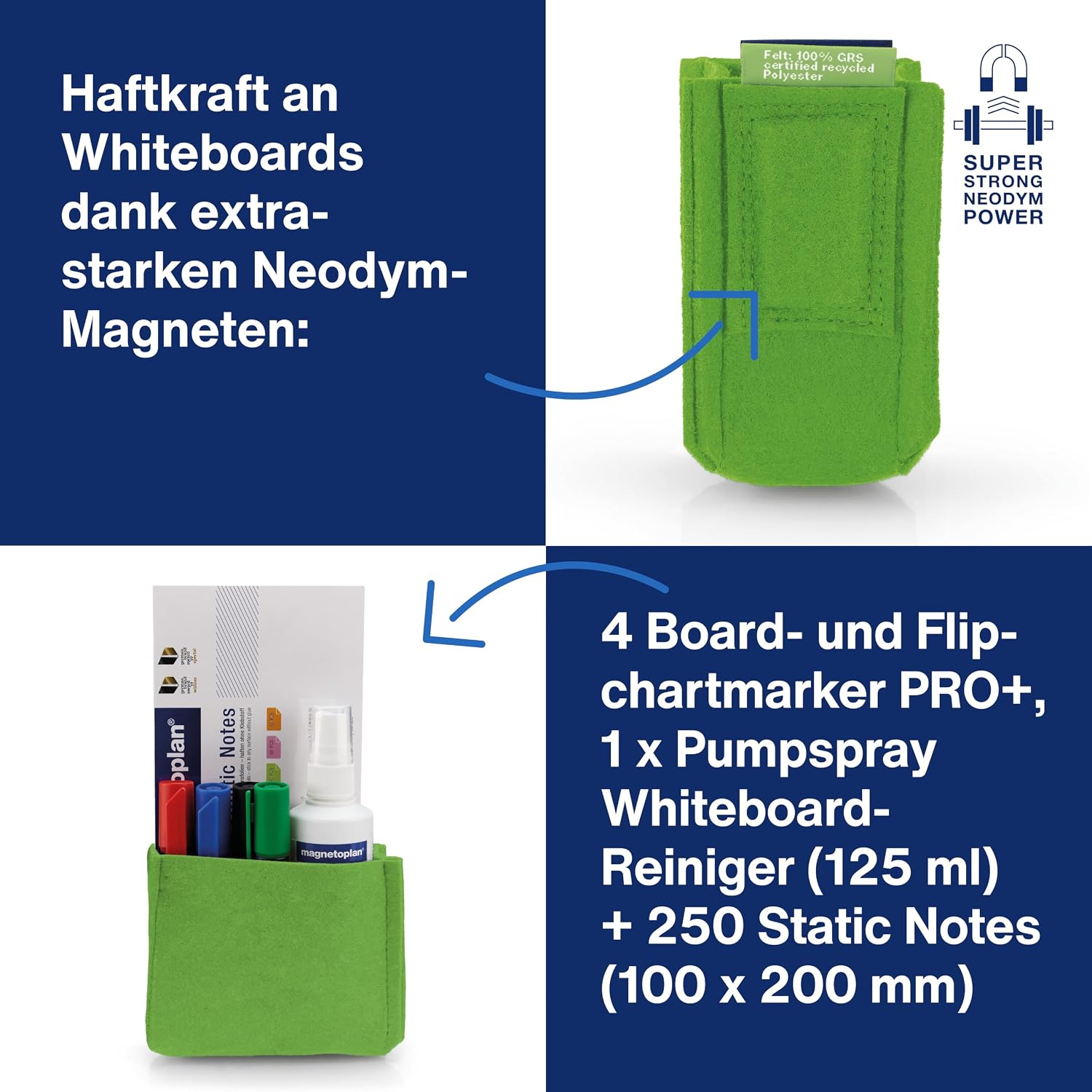 Detalle de magnetoplan magnetoTray ecoAware Gr�n – magnetischer Schreibtisch-Organizer aus 100% recyceltem PET-Filz