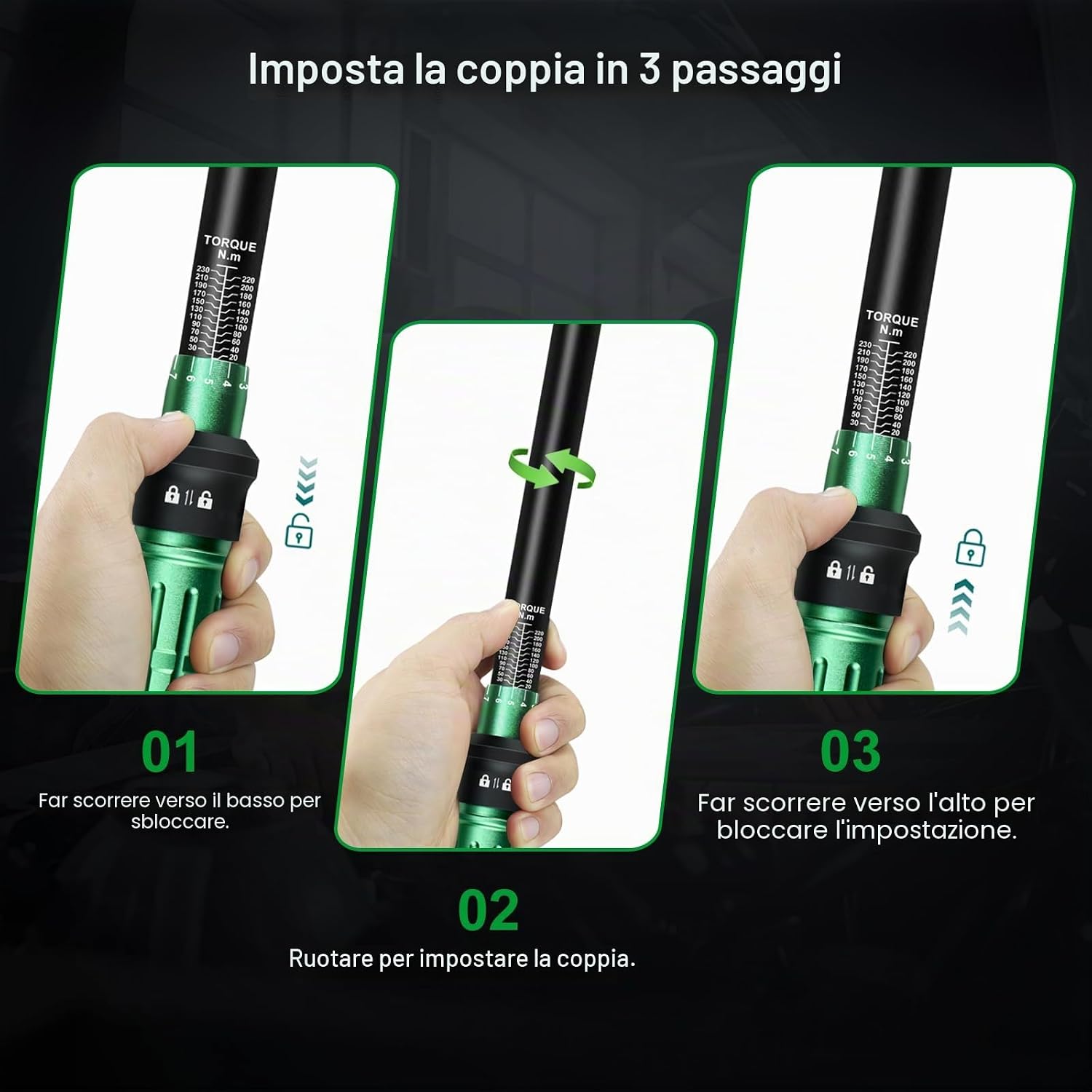 Thumbnail 3 de Uharbour Chiave Dinamometrica 1/2" con Set Tre Bussole e Accessori – 20–230 Nm