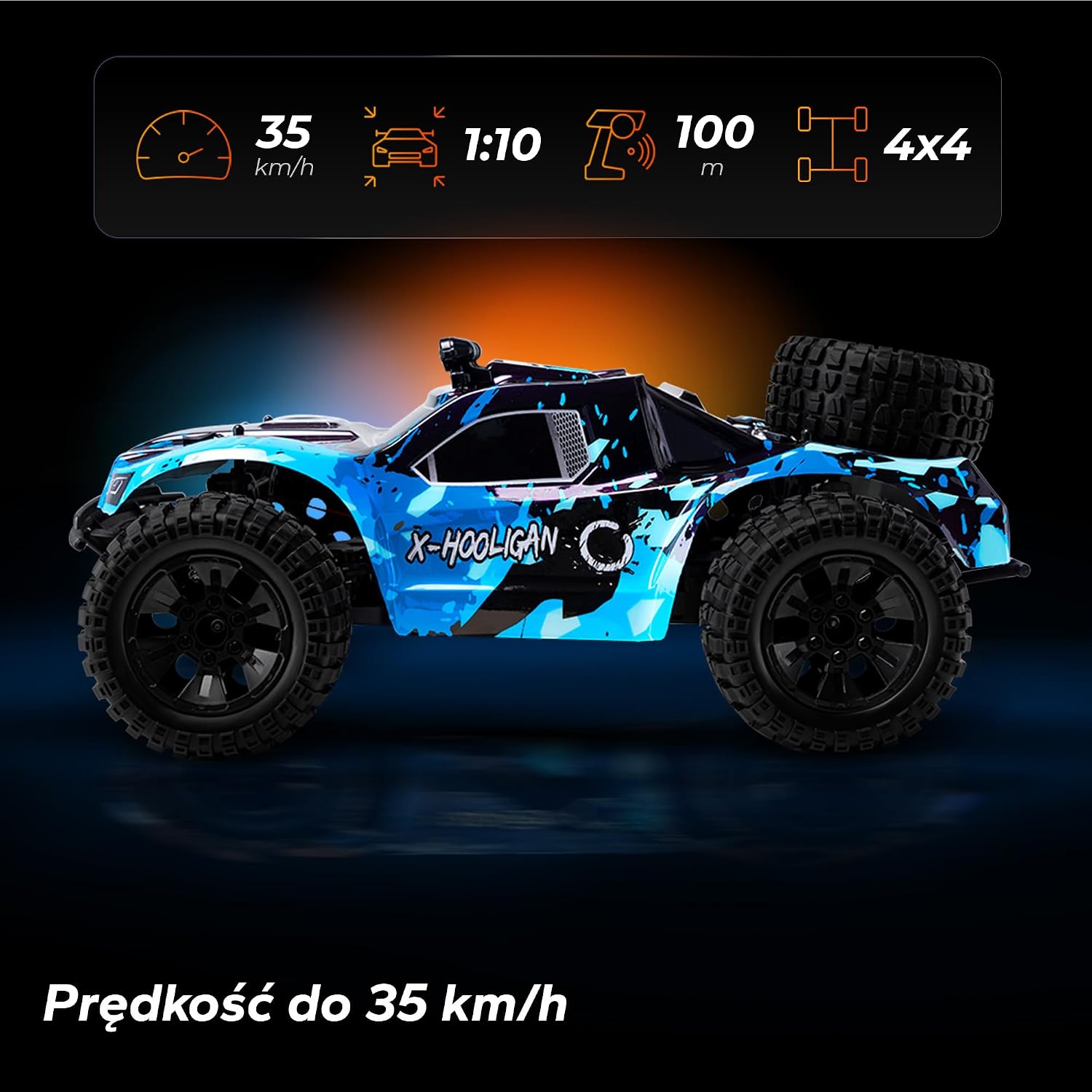 Detalle de Overmax X-HOOLIGAN – samochód RC 1:10, napęd 4x4 i prędkość do 35 km/h