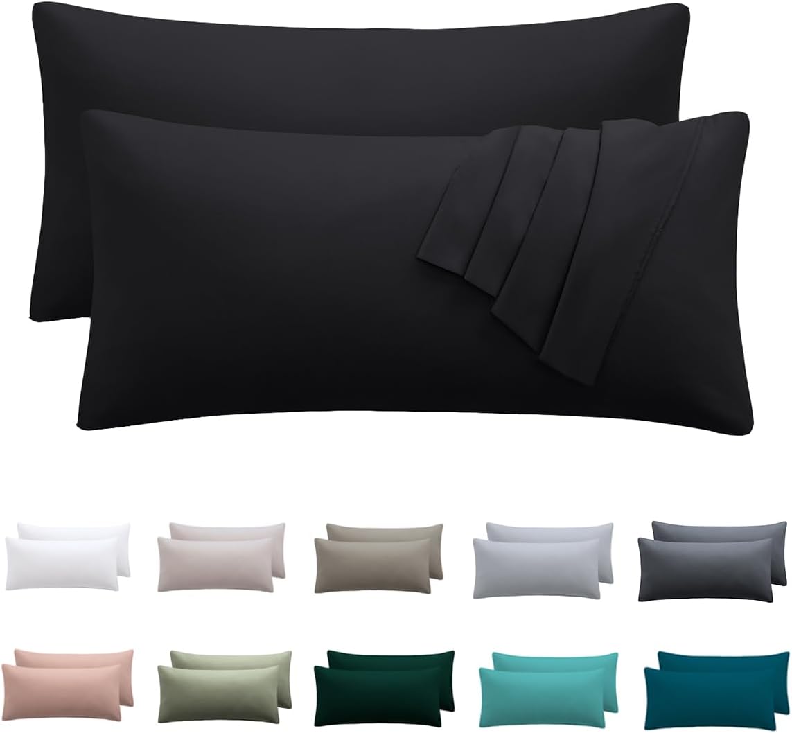 Detalle de Nesture Kissenbezug 40 x 80 cm (2er-Set) – Kopfkissenbezüge aus 100% Mikrofaser, schwarz, mit Reißverschluss
