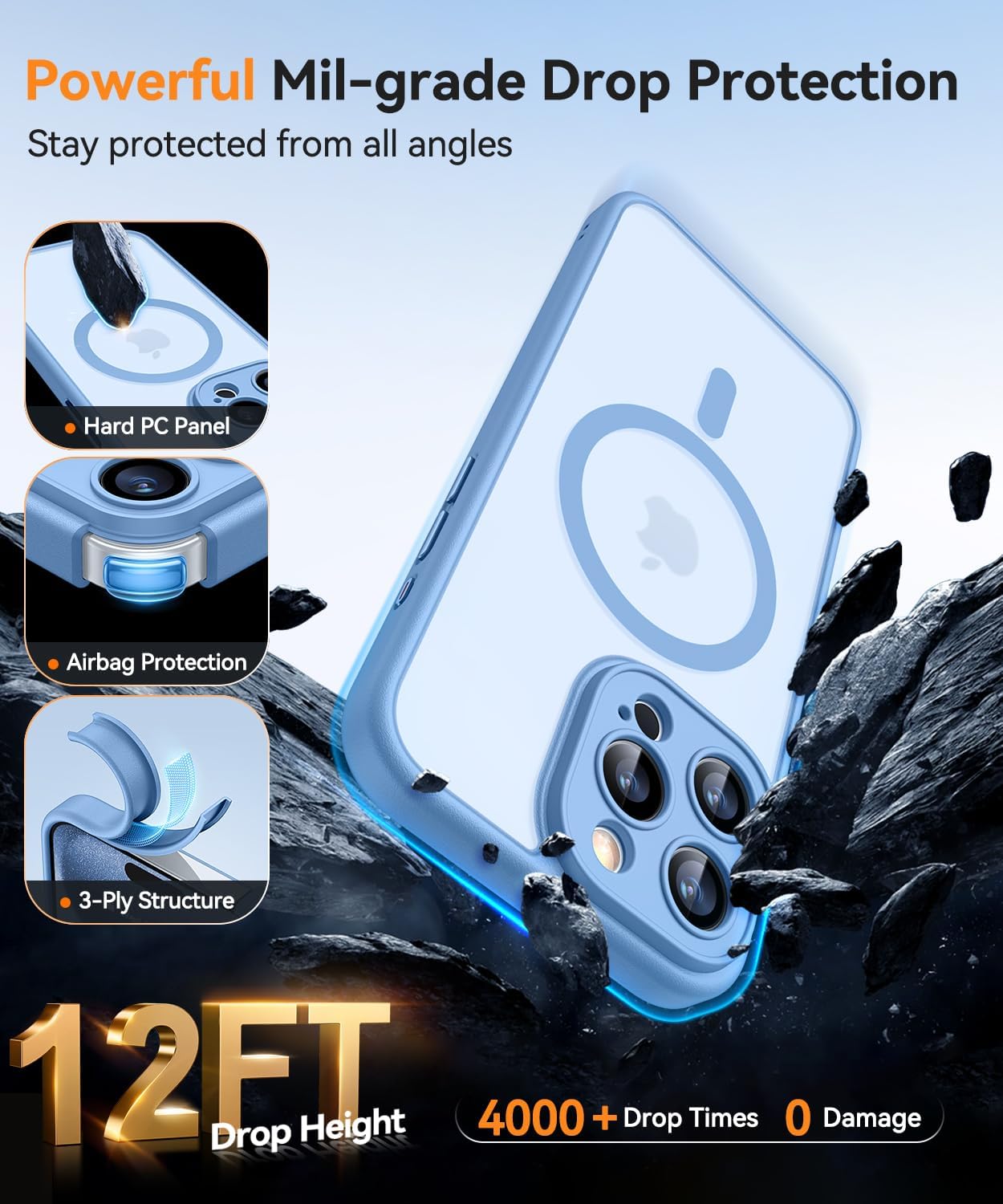 Thumbnail 6 de Coque magnétique CANSHN pour iPhone 15 Pro 6,1 pouces compatible MagSafe – fond mat translucide bleu clair