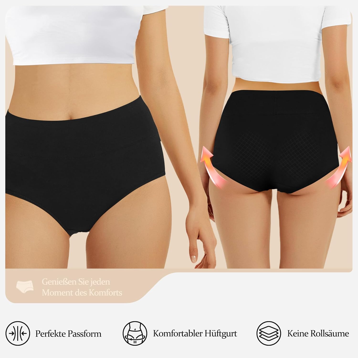 Thumbnail 1 de FALARY Damen-Unterhosen mit hoher Taille, 5er-Pack aus Baumwolle (Stretch, atmungsaktiv)