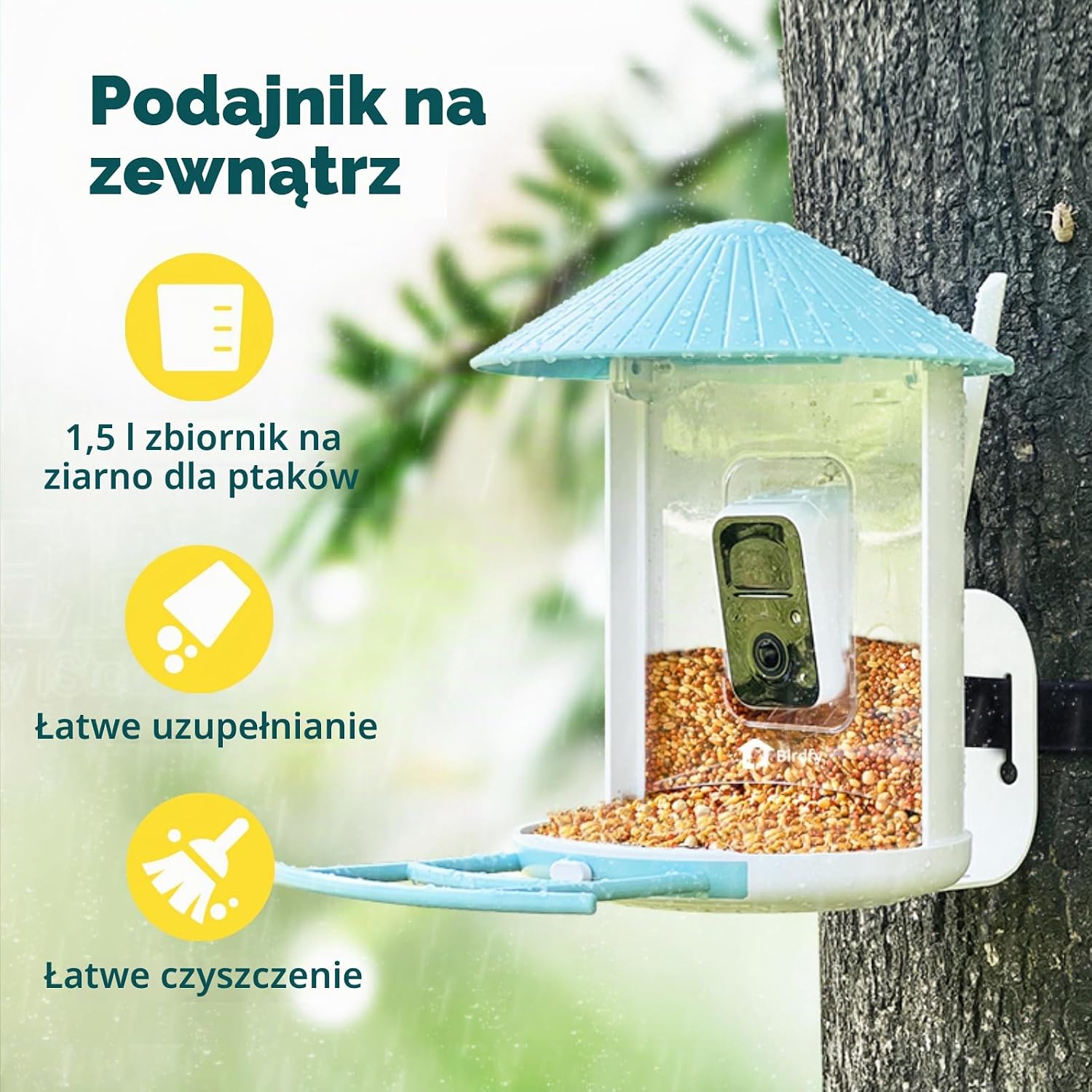 Detalle de NETVUE EAMZ-4061-LSPB karmnik dla ptaków z kamerą 1080p i panelem słonecznym