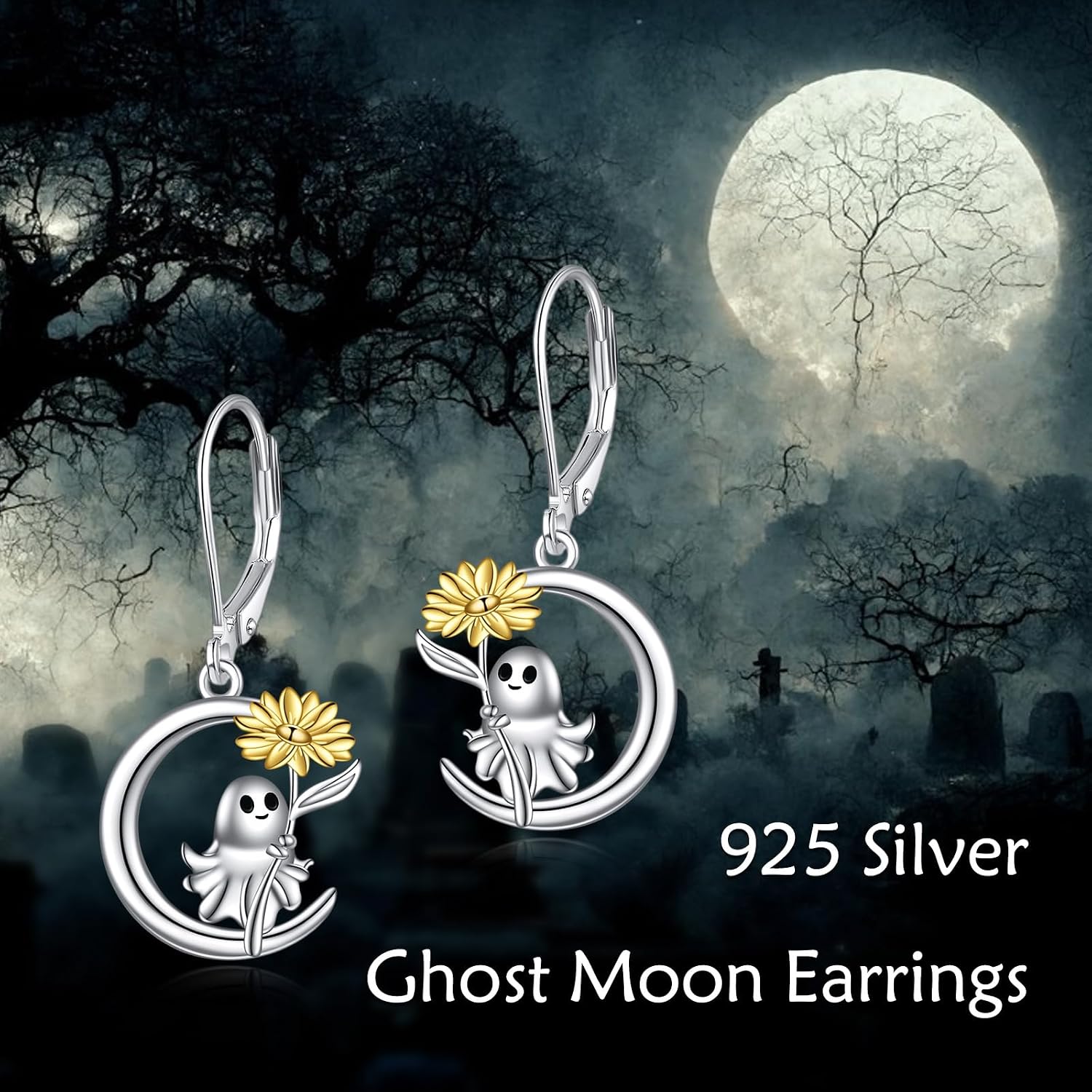 Detalle 2 de Mond Tier Ohrringe aus 925er Sterling Silber – Geistermond mit Tiermotiven