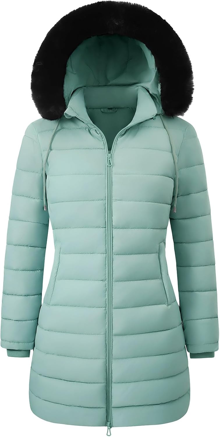 Detalle de RITOSTA Women's Long Winter Coat with Fleece Lining and Removable Faux Fur Hood