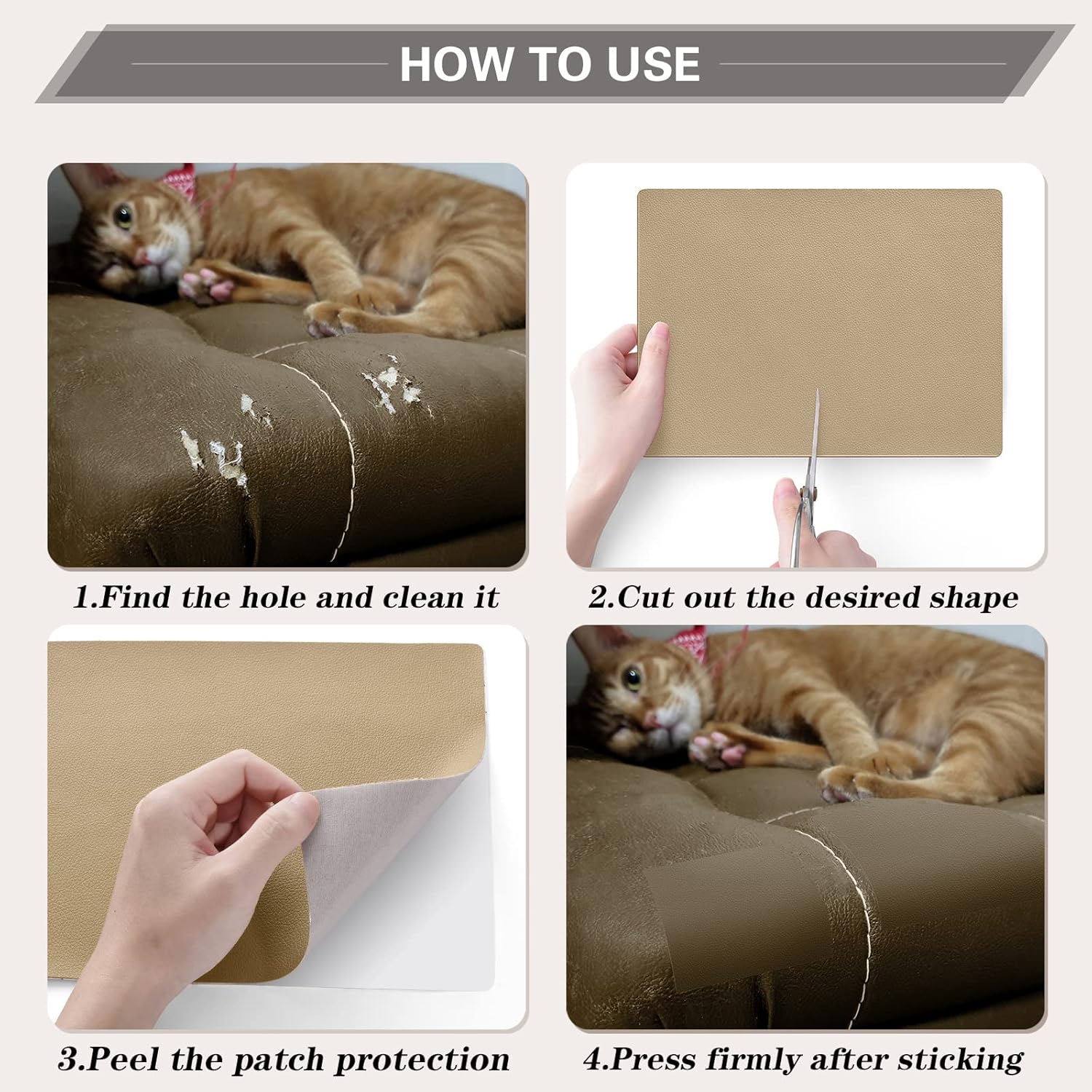 Thumbnail 3 de YAFLC Kunstleder selbstklebend Mittelbeige (21 x 28 cm) – Leder-Patch Reparaturset für Sofa, Autositz & Co.