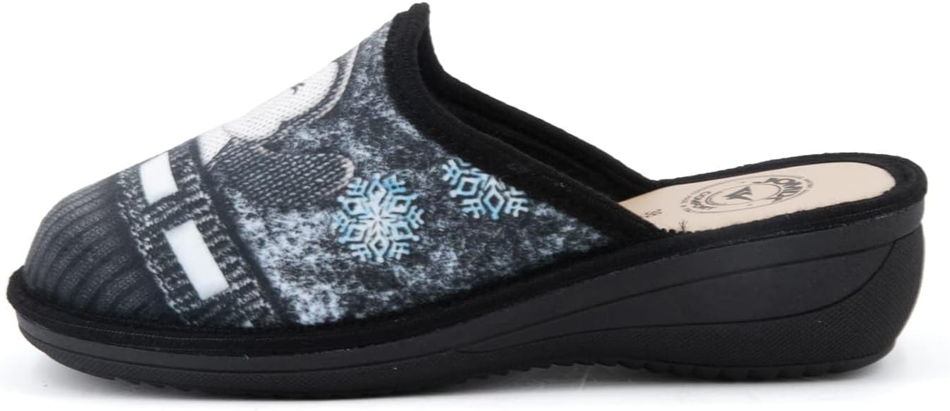 Detalle de JOMIX pantoffels voor dames met sleehak, pluche en warme binnenvoering