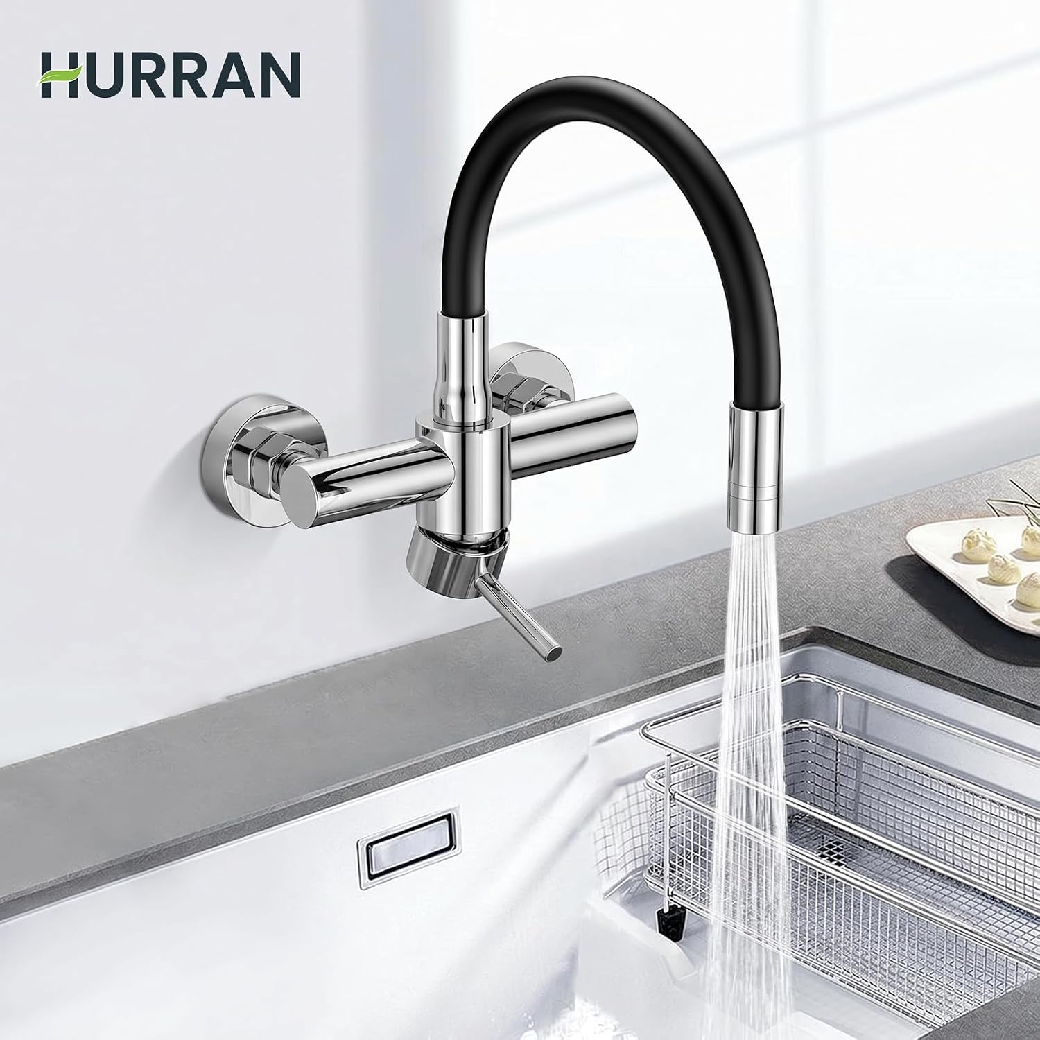 Thumbnail 1 de HURRAN Rubinetto Cucina a Muro: lavello flessibile, rotazione 360° e doppia modalità d’acqua