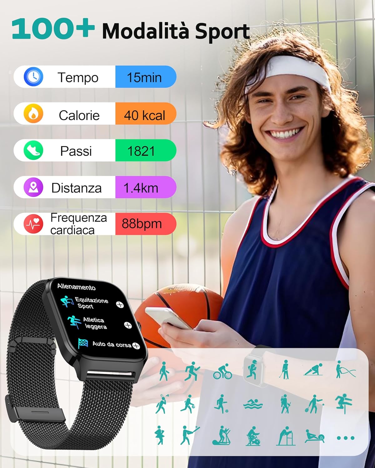 Thumbnail 3 de Popglory Smartwatch Uomo Donna 1.85": fitness avanzato, chiamate e assistente AI