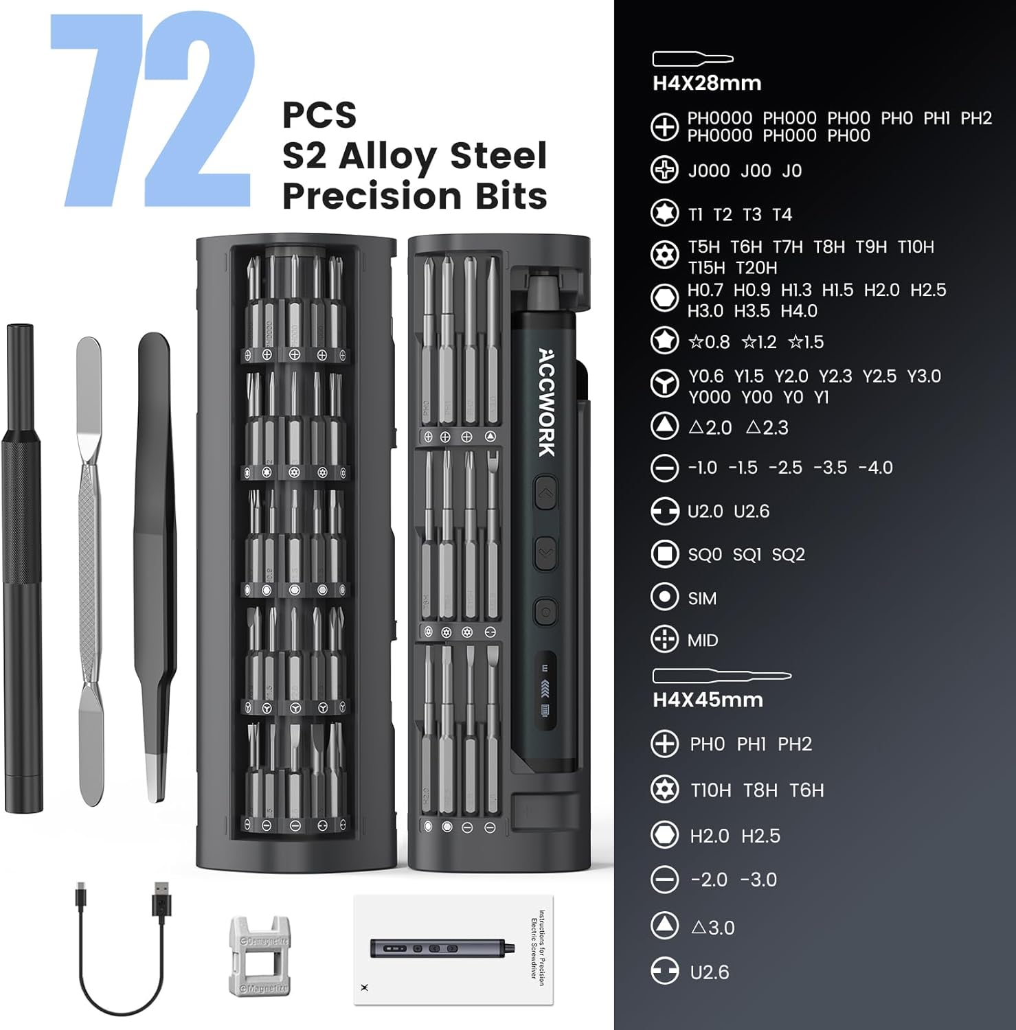 Thumbnail 5 de Mini Electric Screwdriver 78-in-1 Precision Set with Magnetic Bits, 5 Torque Settings & LED Lights