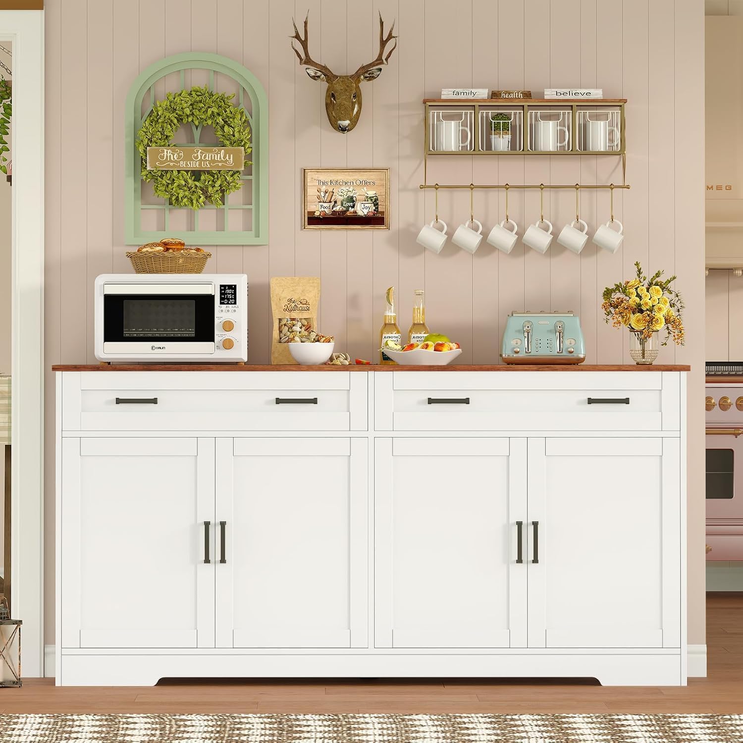 Detalle 2 de TEENFON Buffet Cabinet, 2 Drawers, 4 Doors and Adjustable Shelves