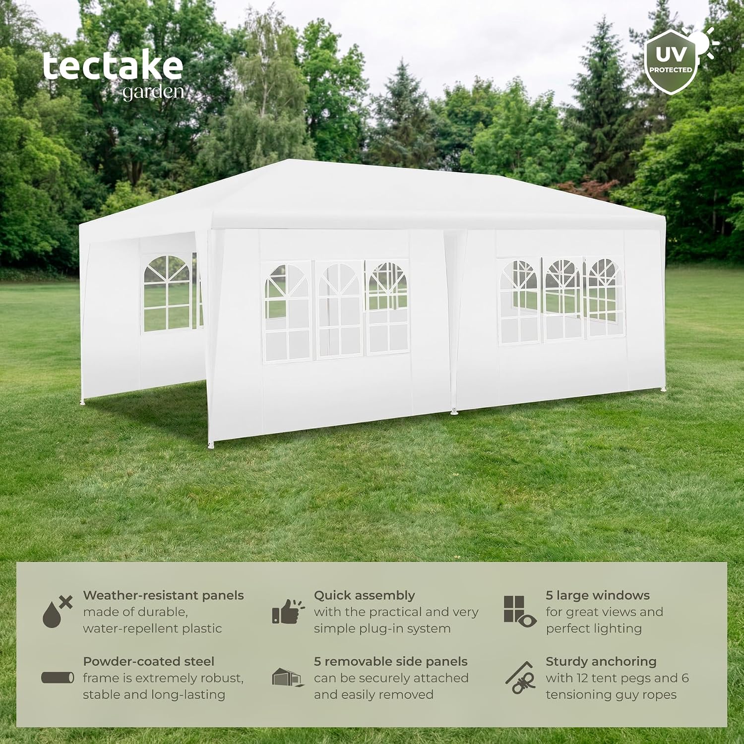 Detalle de tectake Novara 405967-3 paviljong 6 x 3 m med 5 sidoväggar och UV-skydd 30+