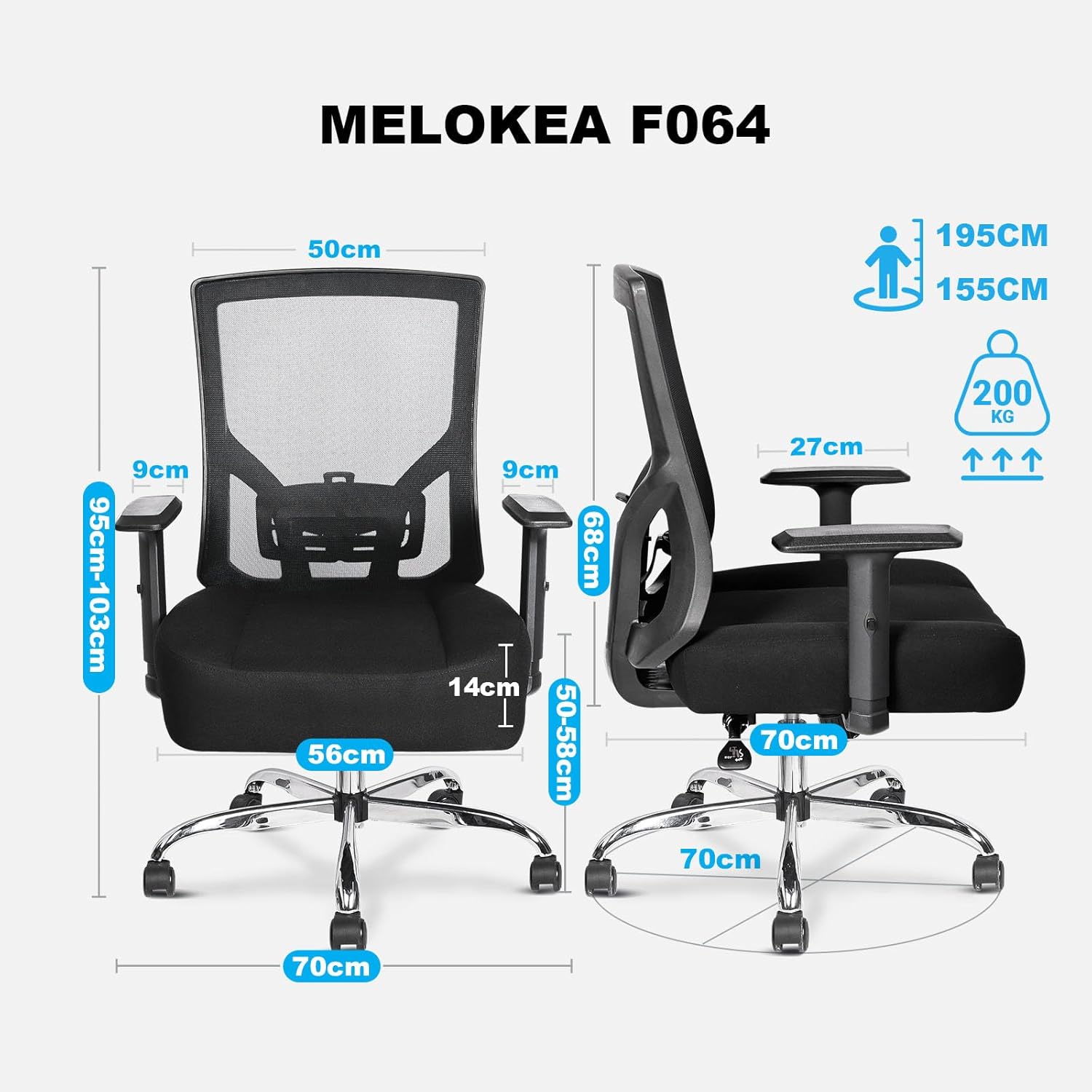 Detalle de MELOKEA XXL: Sedia da Ufficio Ergonomica Big & Tall con Seduta Ultra-Spessa 14 cm e Portata 200 kg