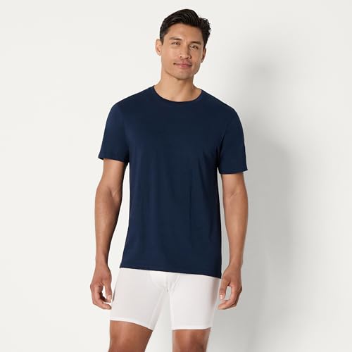 Detalle 1 de Amazon Essentials Camisetas interiores de Algodón para Hombre, cuello redondo, corte ajustado – Pack 6 (Azul Marino/Gris Chiné Moyen)