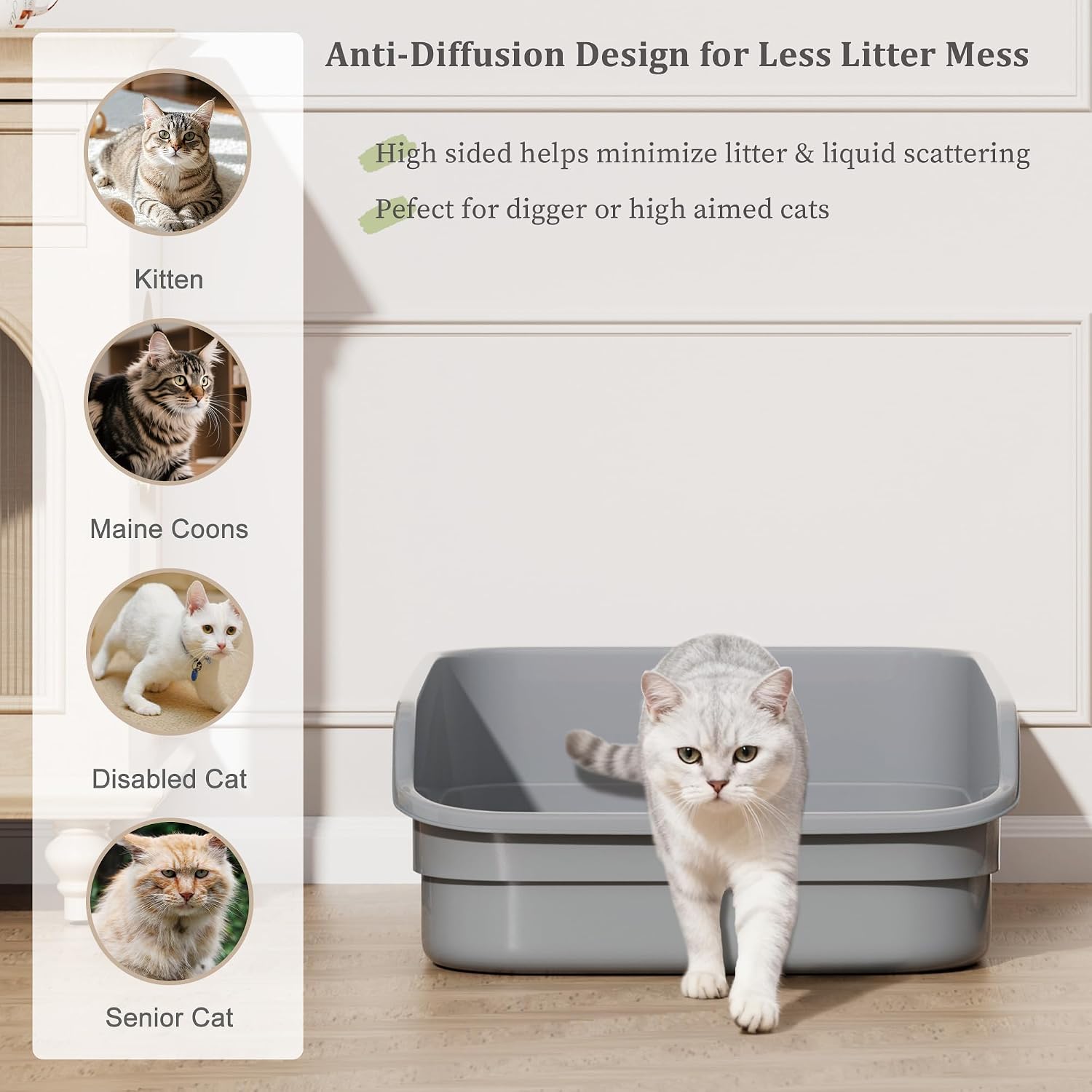 Detalle de Vealind Large Cat Litter Tray with High Sides and Low Entry (60 x 40 x 16 cm)