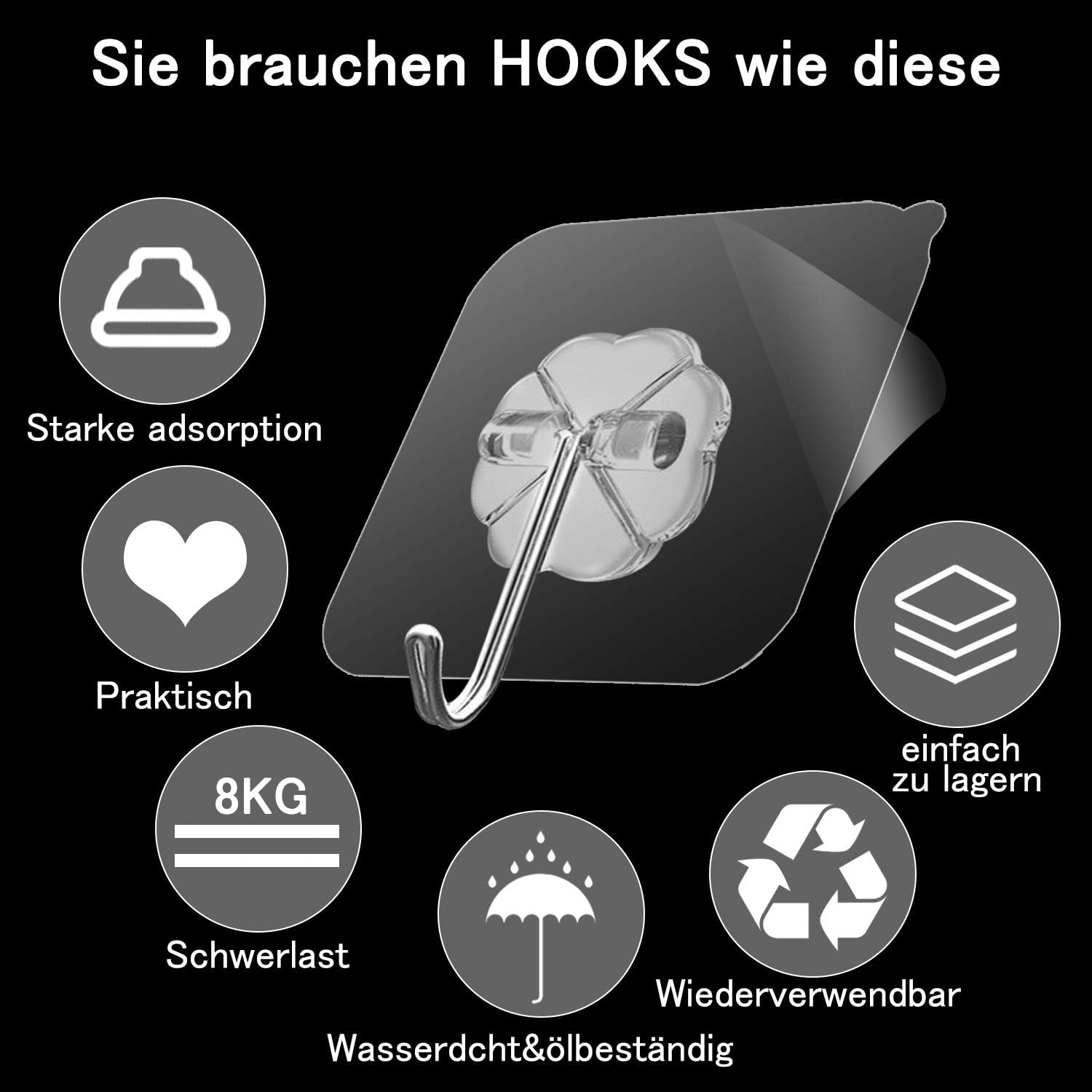 Thumbnail 6 de MAXAZTEX 12 selbstklebende transparente Wandhaken aus 304 Edelstahl, tragfähig bis 10 kg