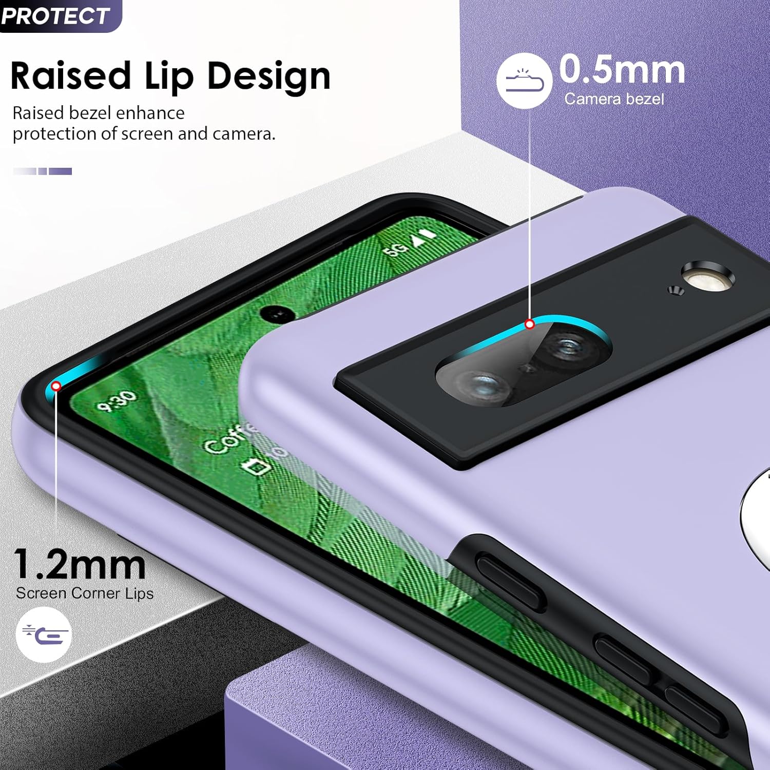 Thumbnail 3 de LeYi Purple Case with 2 Screen Protectors and Invisible Ring Stand for Google Pixel 7 (5G)
