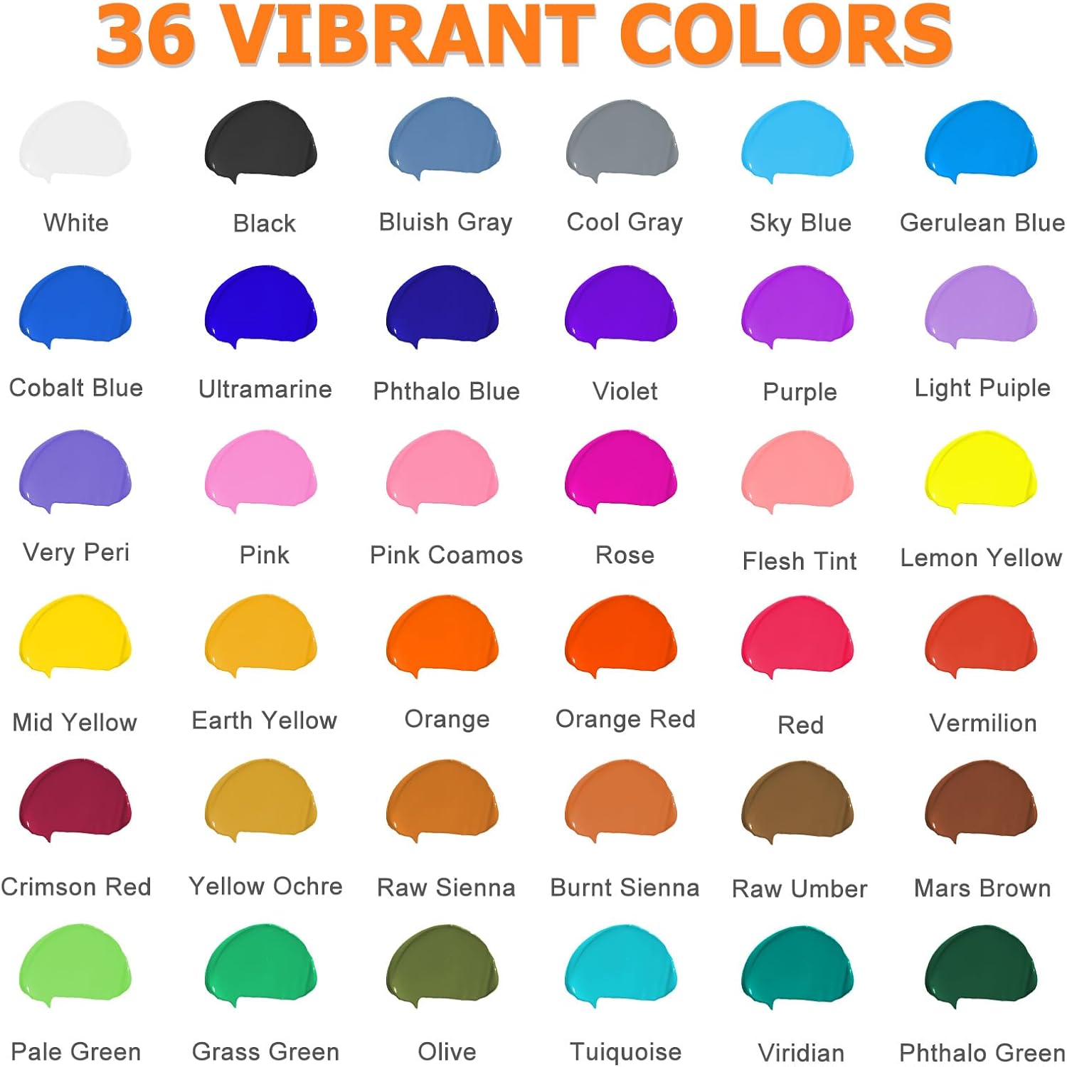 Detalle 2 de ARTKUNST 50 Pack Acrylic Paint Set 36 Colours