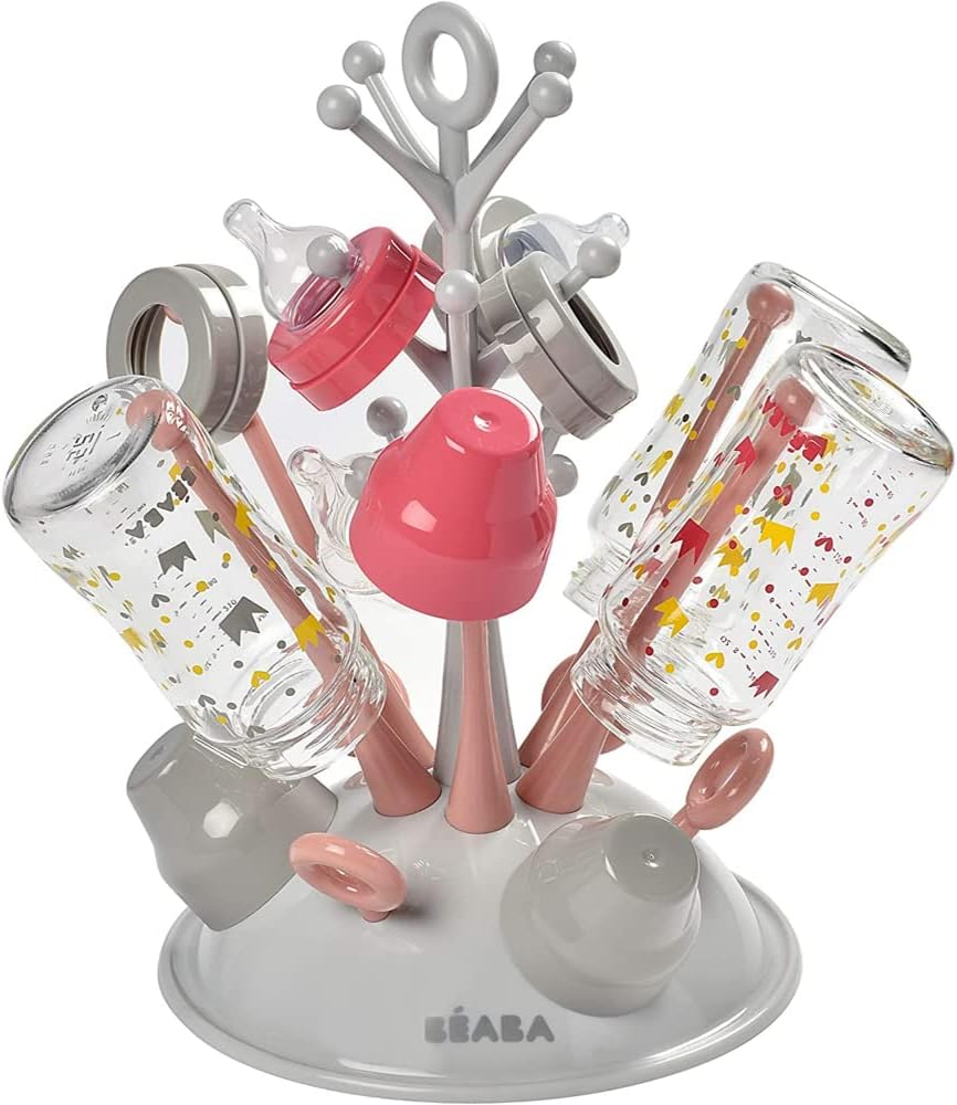 Detalle de BÉABA Egoutte-biberons Arbre – Grande capacité pour 6 biberons et accessoires avec bac d’eau amovible
