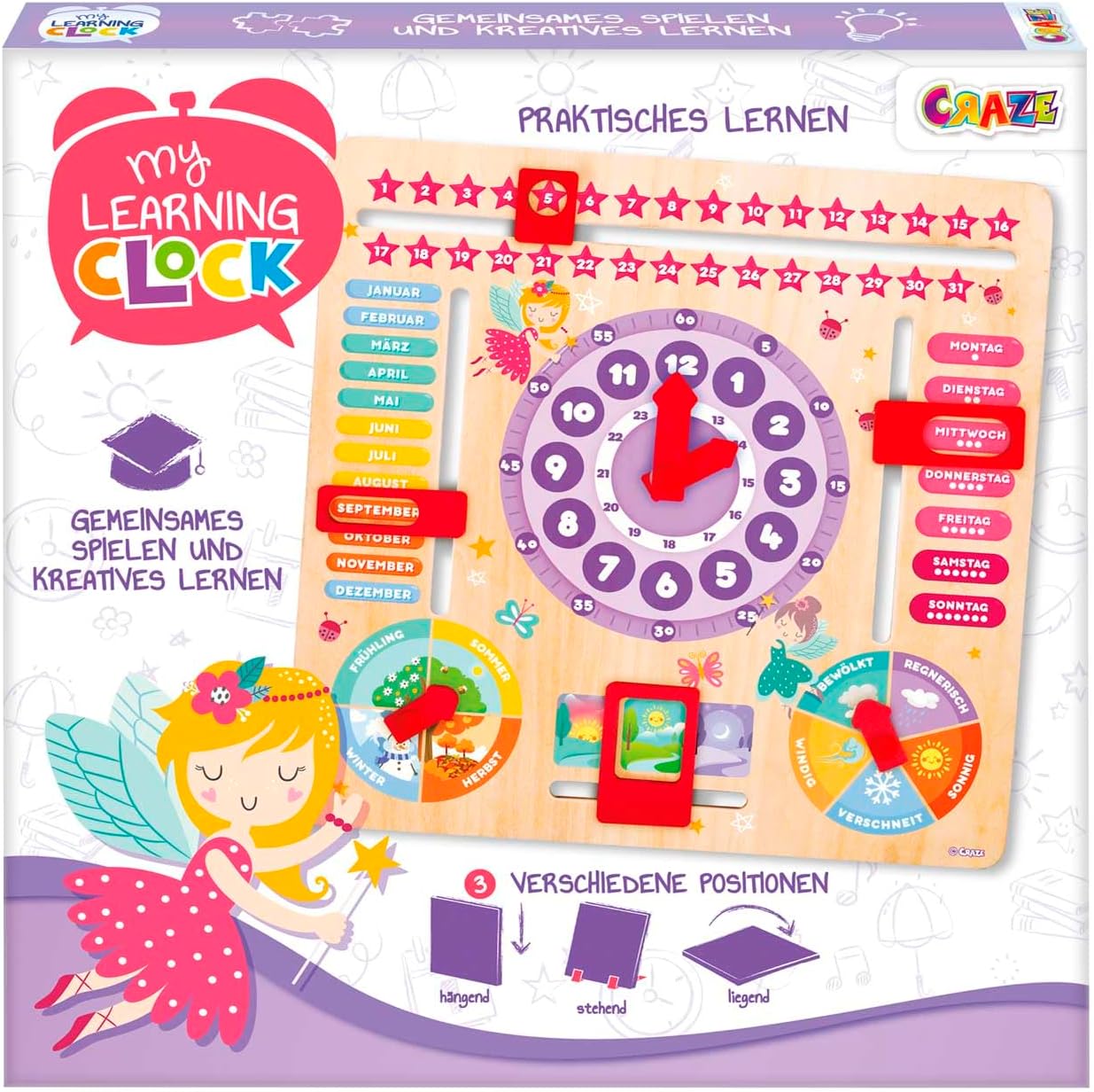 Thumbnail 5 de CRAZE My Learning Clock Princess – Lernuhr aus Holz für Kinder, Jahreszeiten-Tafel, lila