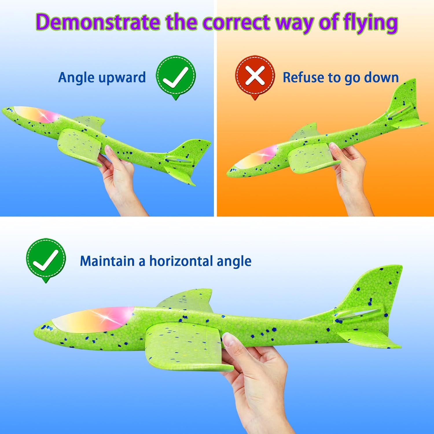 Thumbnail 1 de CUKU 6 Pack LED Light Airplane Toys: 17.5" Large Foam Gliders with 2 Flight Modes