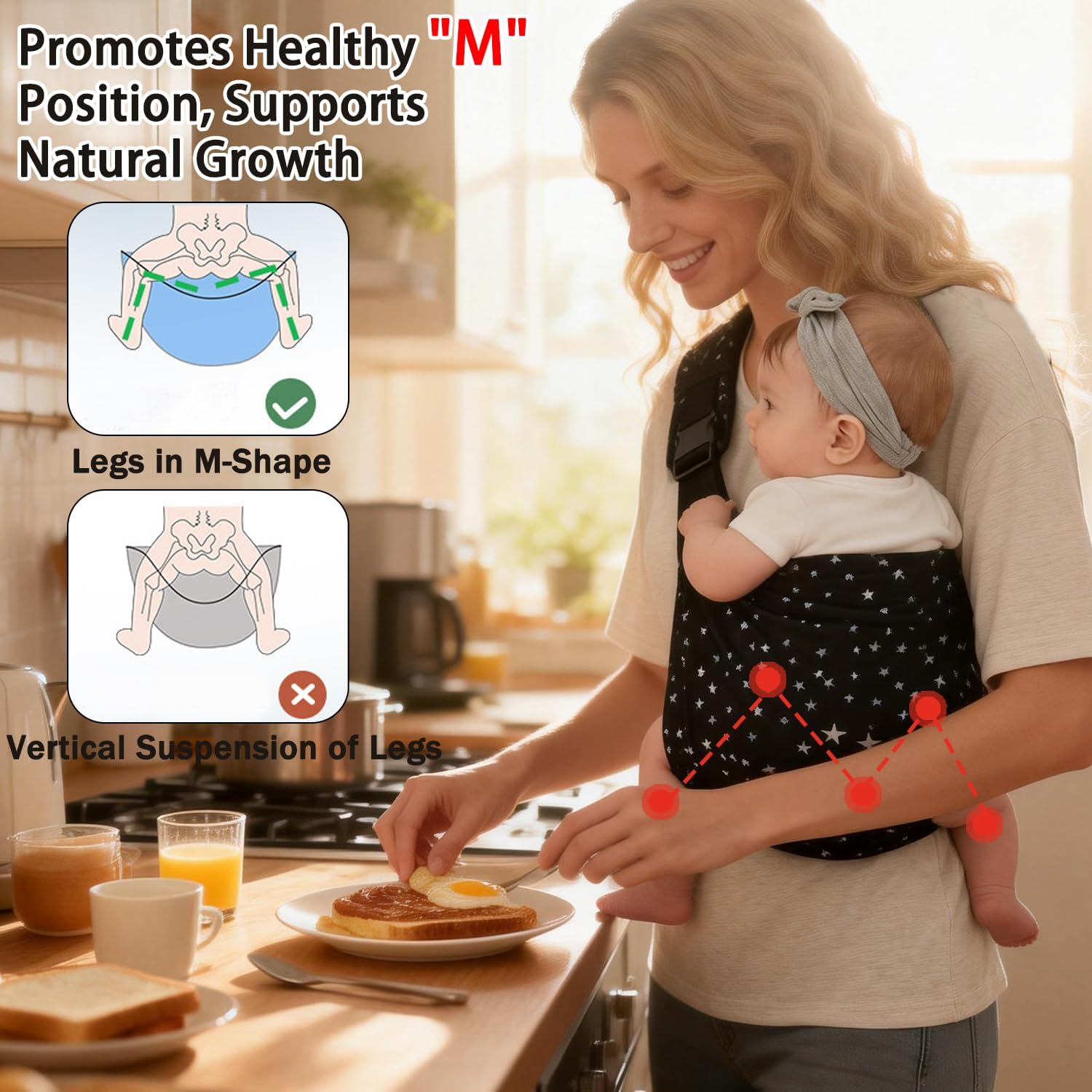 Detalle de Baby Sling Carrier | Adjustable Front & Back for 6 Months to 3 Years