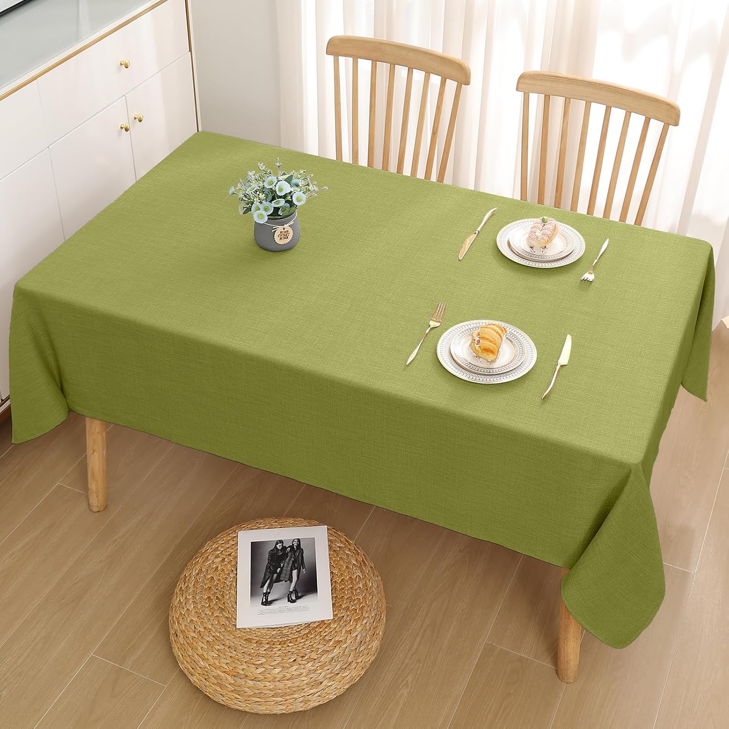 Detalle de smiry Leinenoptik Tischdecke Abwaschbar mit Lotuseffekt, 140 x 180 cm, Grün