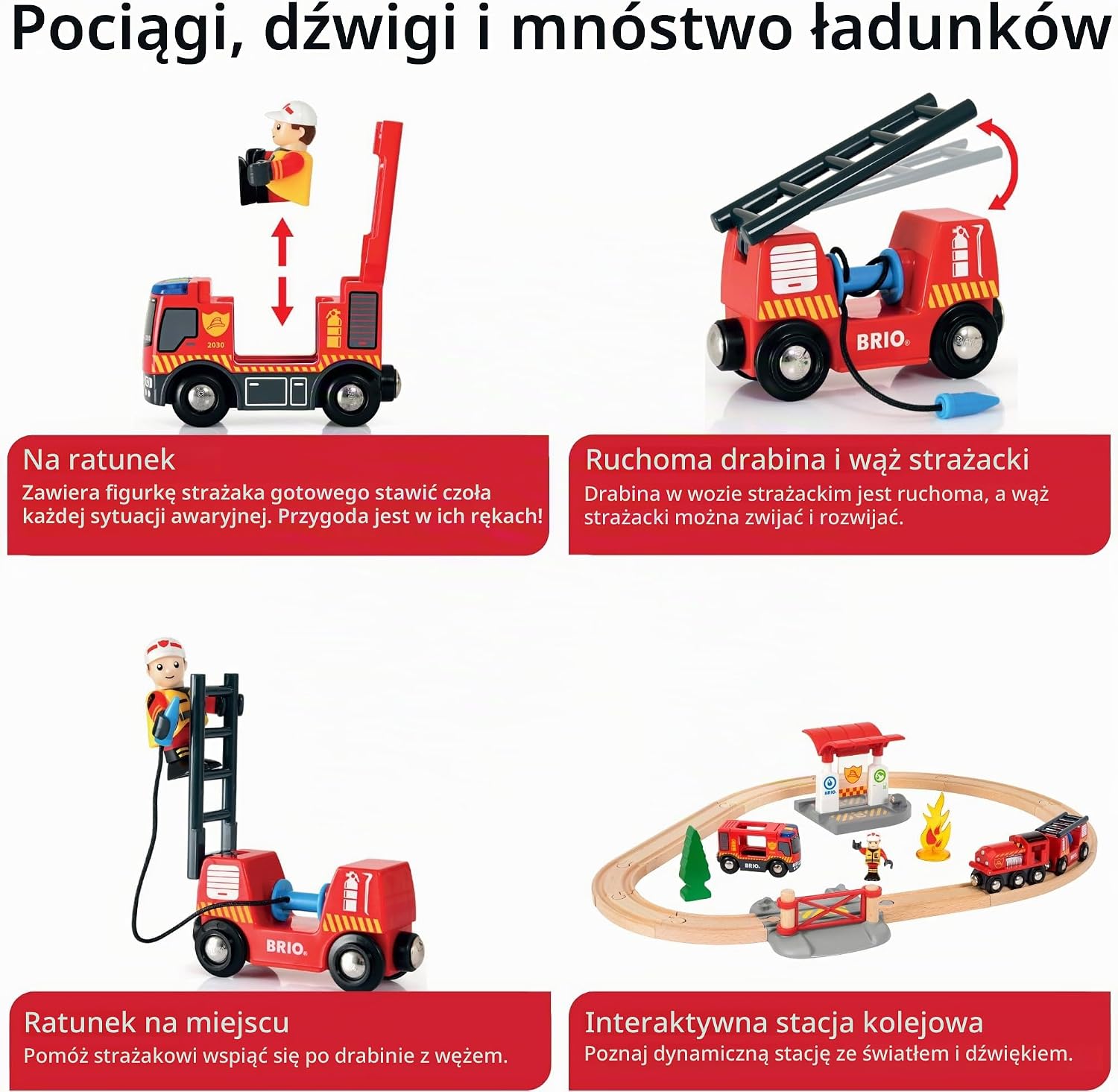 Detalle 2 de BRIO World Rescue Firefighter Set – drewniana kolejka strażacka ze światłem i syreną