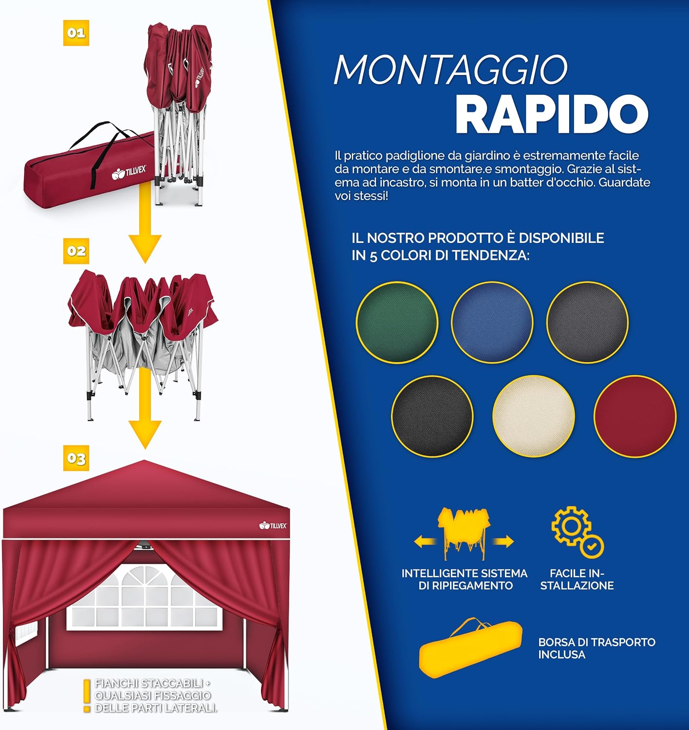 Detalle 2 de tillvex Gazebo 3x3m impermeabile 3 livelli 🌤