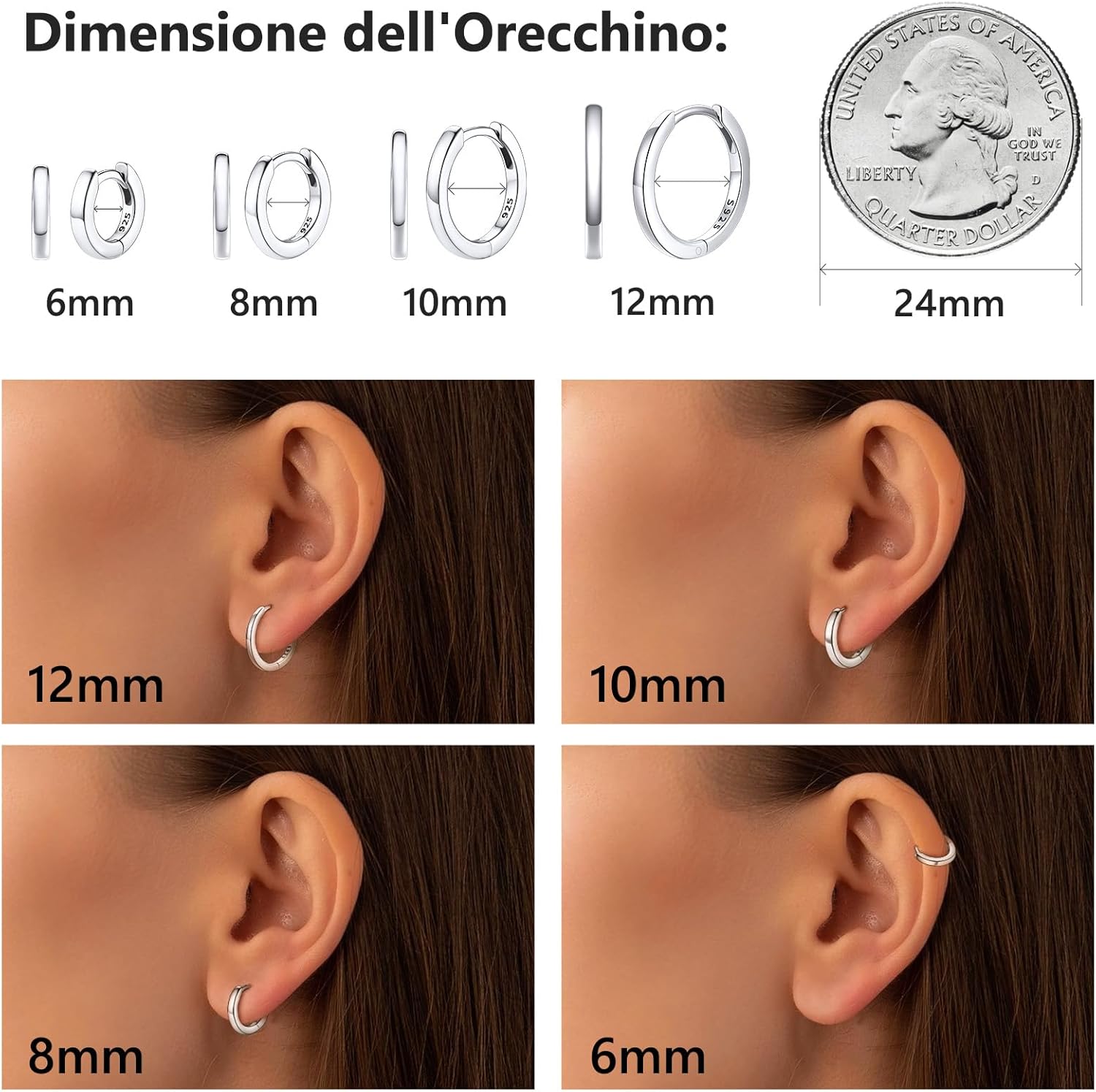 Thumbnail 4 de Silvora Orecchini Cerchio in Argento 925: cerchi delicati da 6 a 20 mm, multi-colore