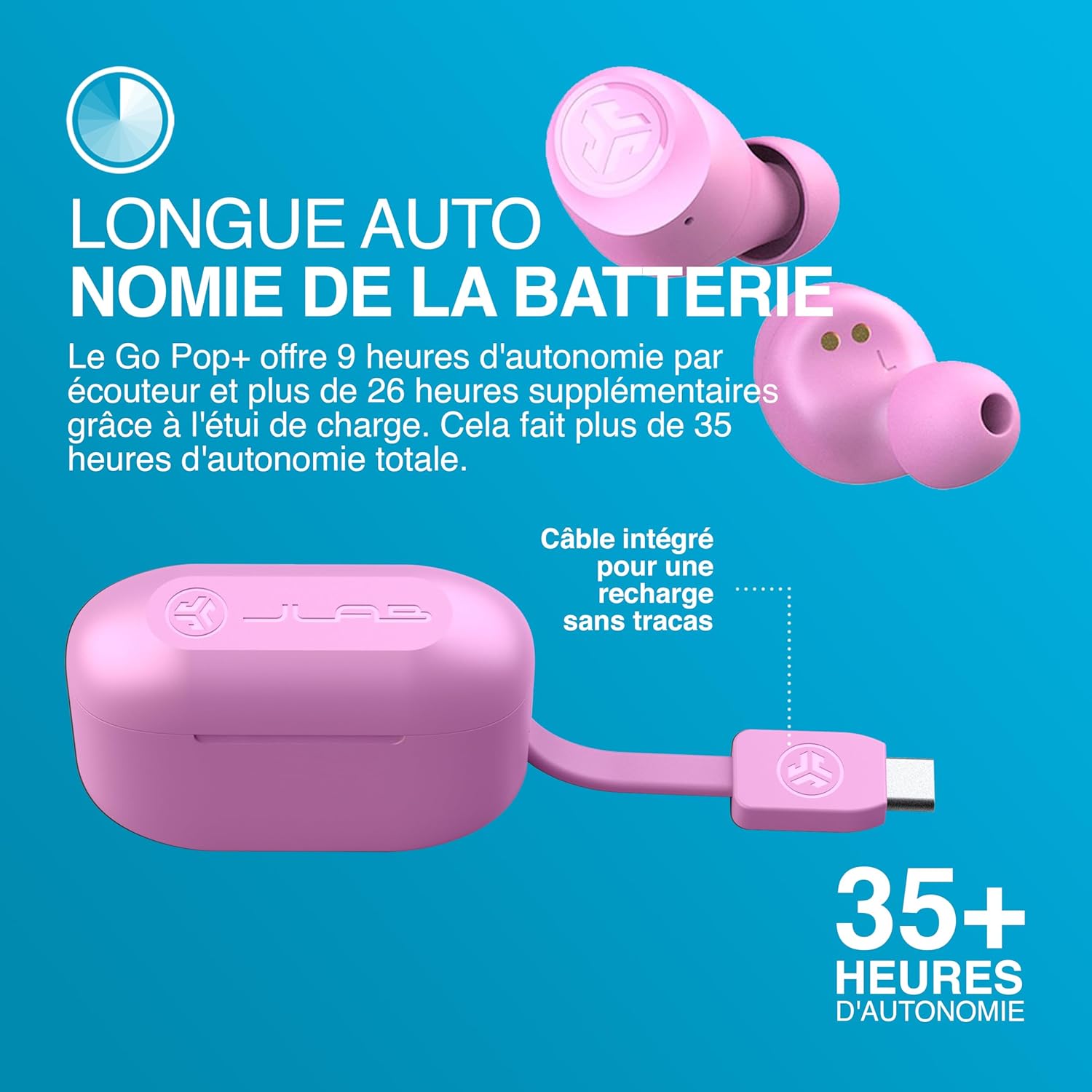Thumbnail 5 de JLab Go Air Pop+ Écouteurs Bluetooth sans Fil : autonomie généreuse et personnalisation Audio