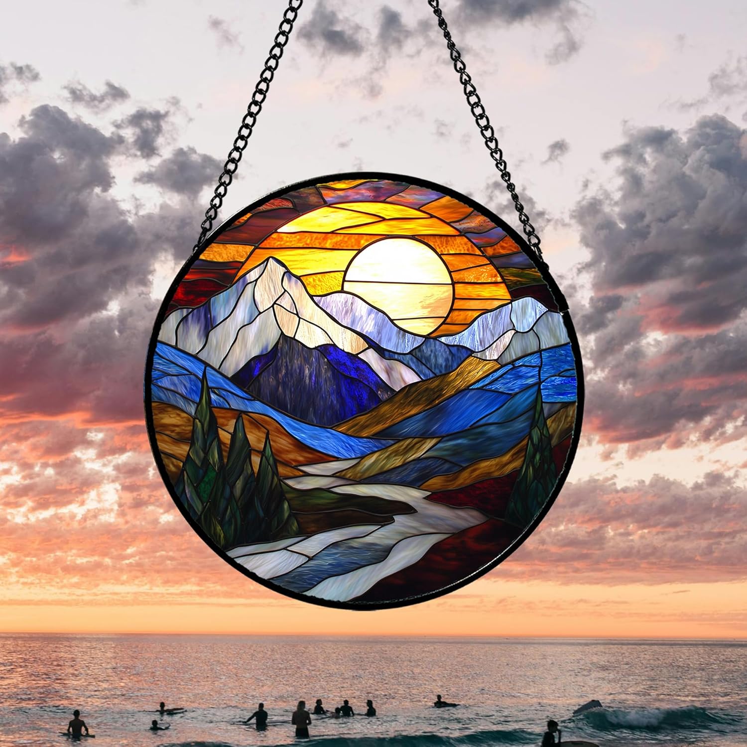 Detalle 2 de AMDERVEN Stained Glass Window Hanging 7.8 in