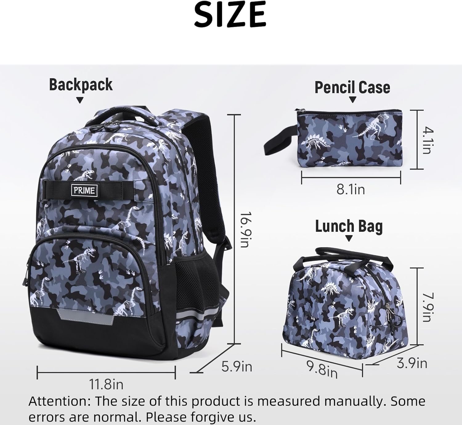 Detalle 2 de Coolwife Camouflage Grey 3-Piece School Backpack Set (Backpack, Lunch Bag, Pencil Case)