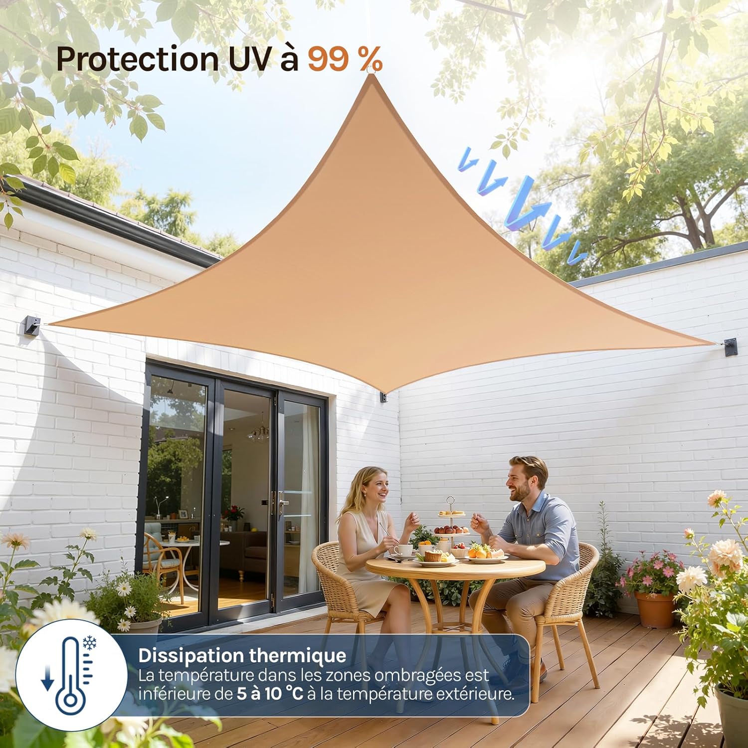Thumbnail 5 de WOLTU Voile d’ombrage rectangulaire 2x4 m HDPE respirante – protection solaire anti-UV 85%